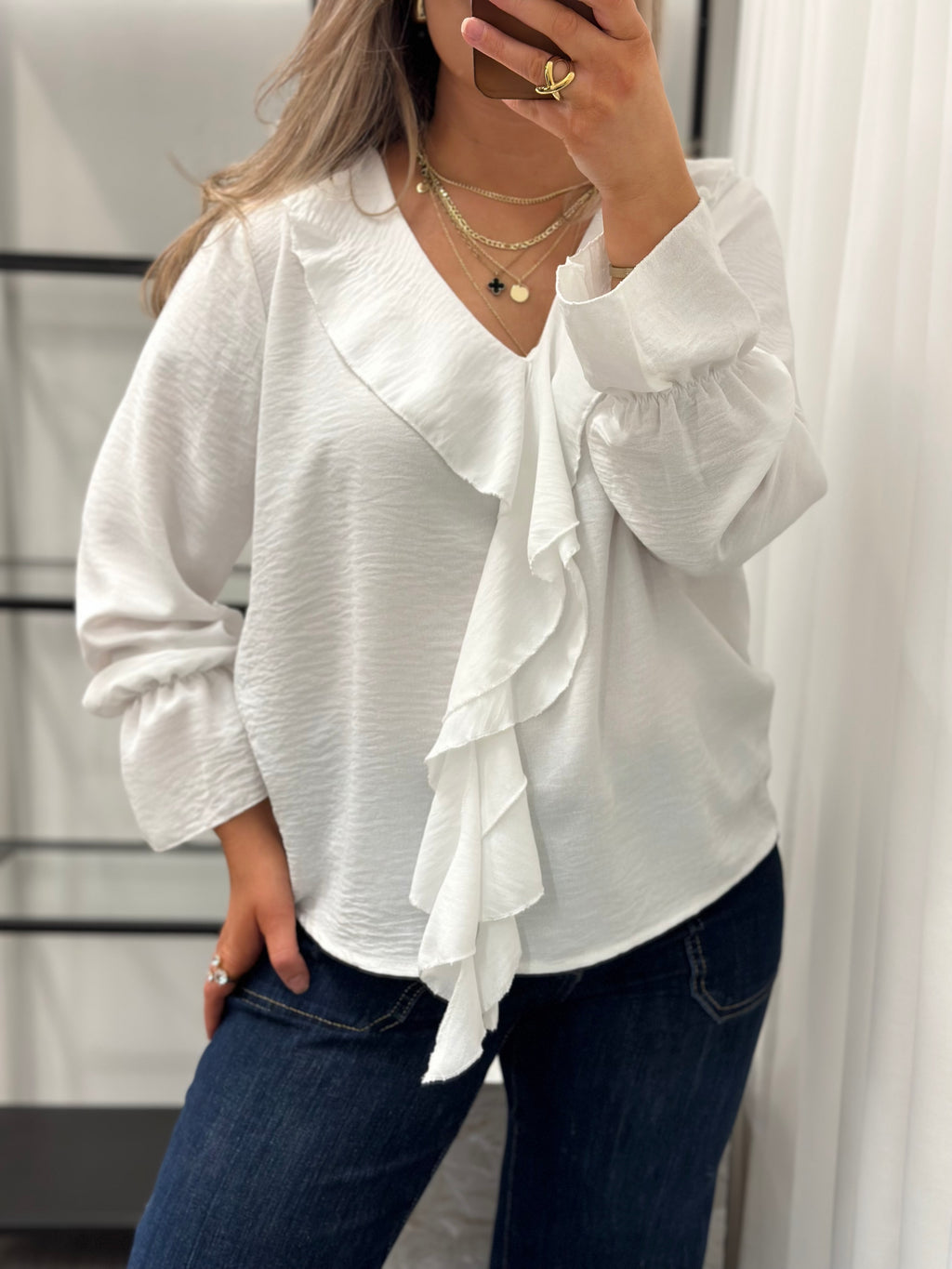 JÖRLEVIK - BLUS MED VOLANG - VIT