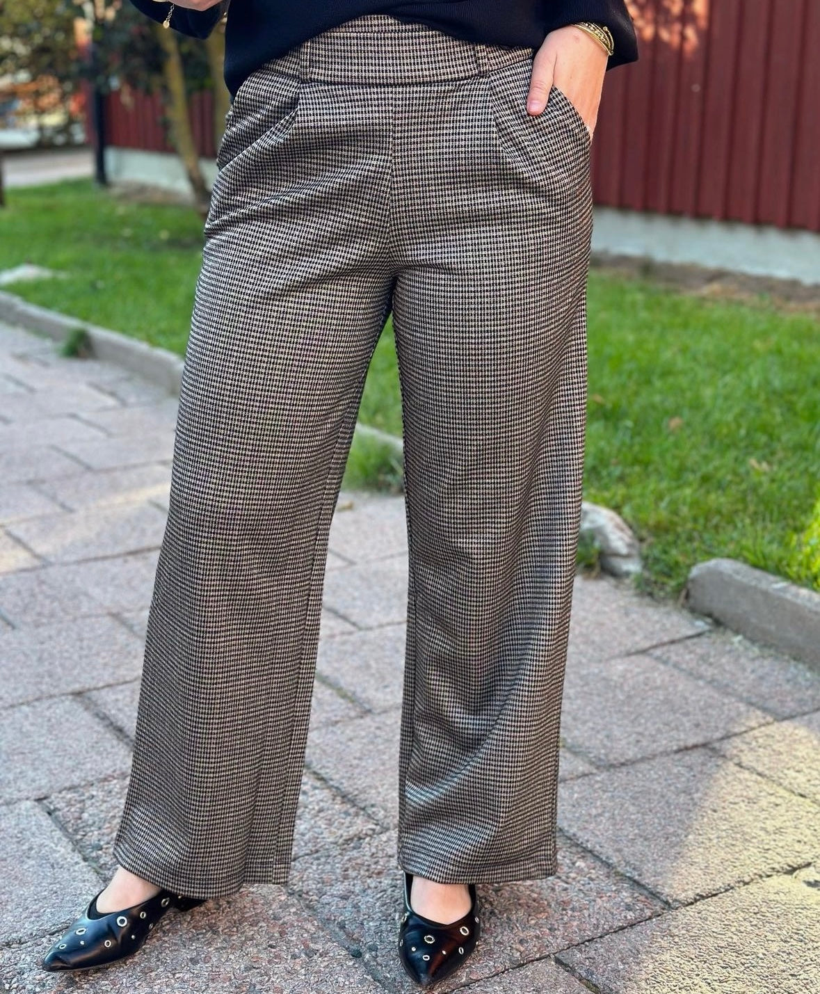 JDY - GEGGO MIA LONG CHECK PANT - COBBLESTONE