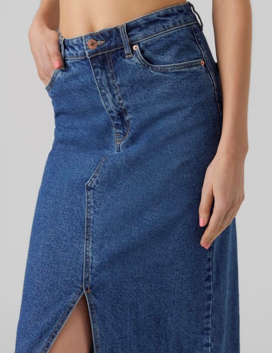 VERO MODA - VERI HR CALF DENIM SKIRT - MEDIUM BLUE DENIM