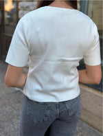Ladda upp bild till gallerivisning, PIECES - MARIE SS O-NECK SPLIT KNIT - CLOUD DANCER
