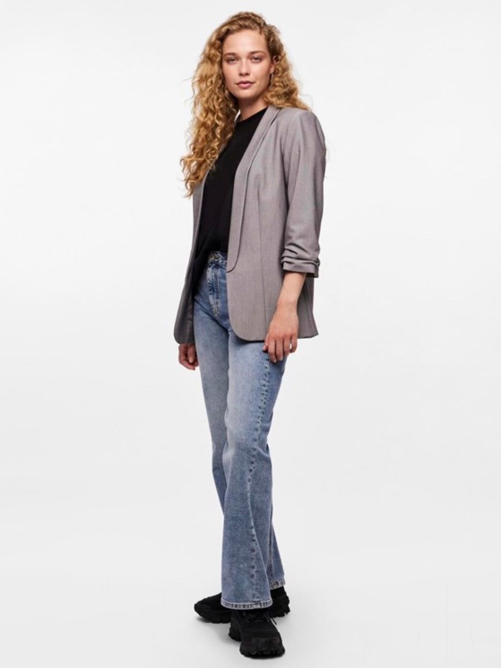 PIECES - BOSELLA 3/4 BLAZER - LIGHT GREY MELANGE