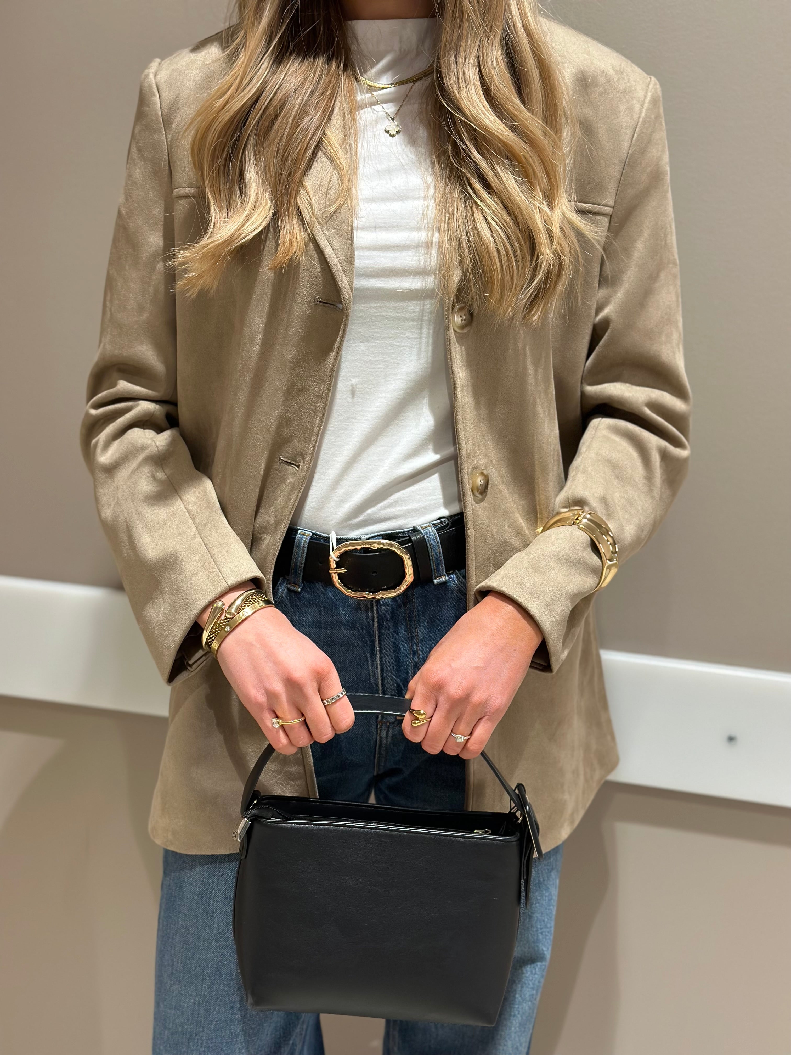 VEROMODA - HAZEL LS FAUX SUEDE BLAZER - SILVER MINK