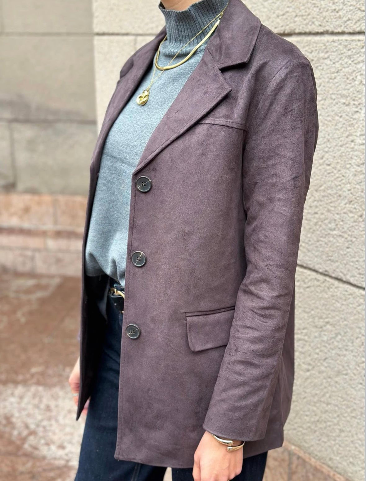 ONLY - TULIP FAUW SUEDE BLAZER COAT - CHOCOLATE TORTE