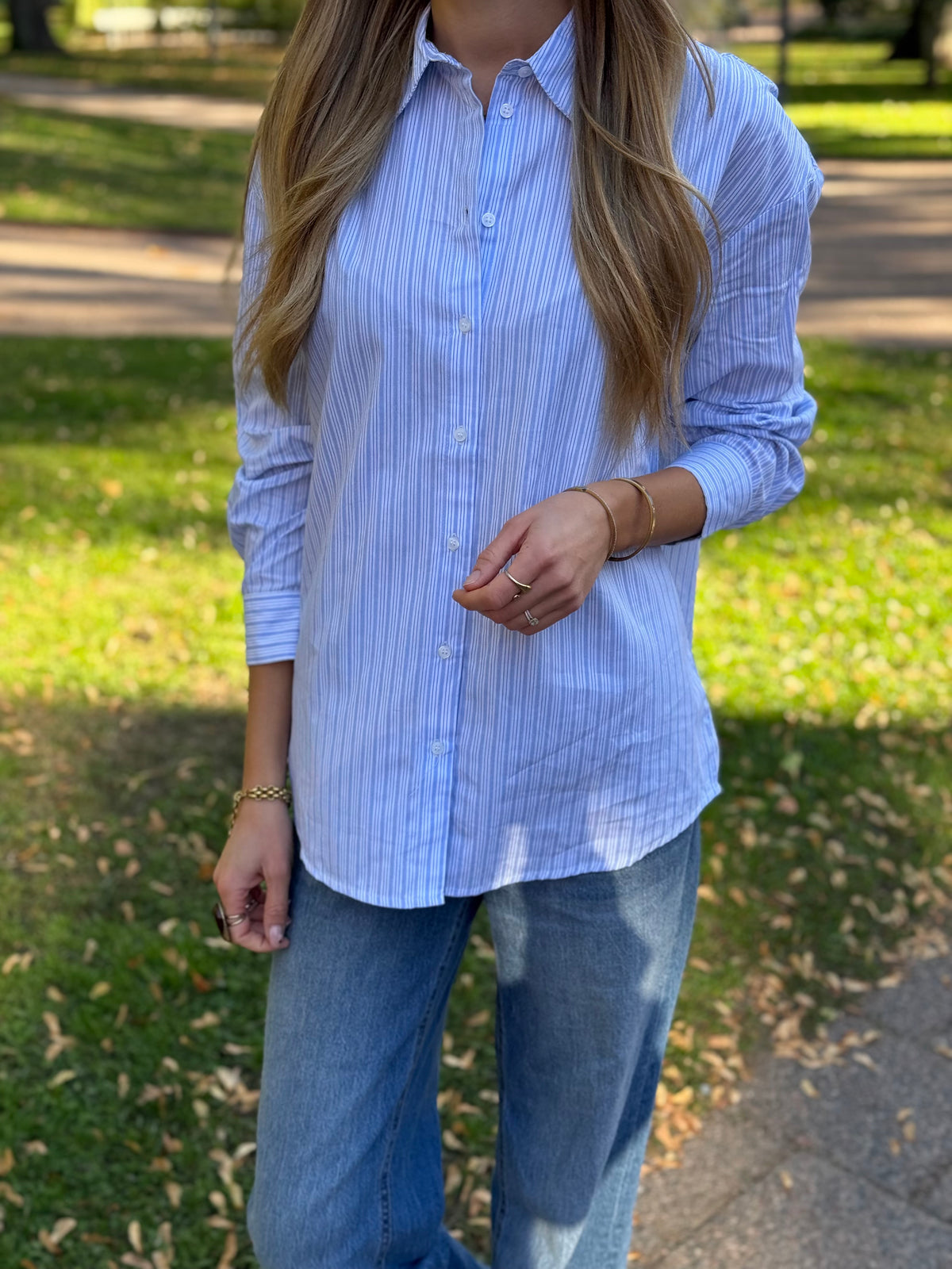 ONLY - RIMINI LIFE LS SHIRT MOCH - BRIGHT WHITE/ BLUE STRIPE
