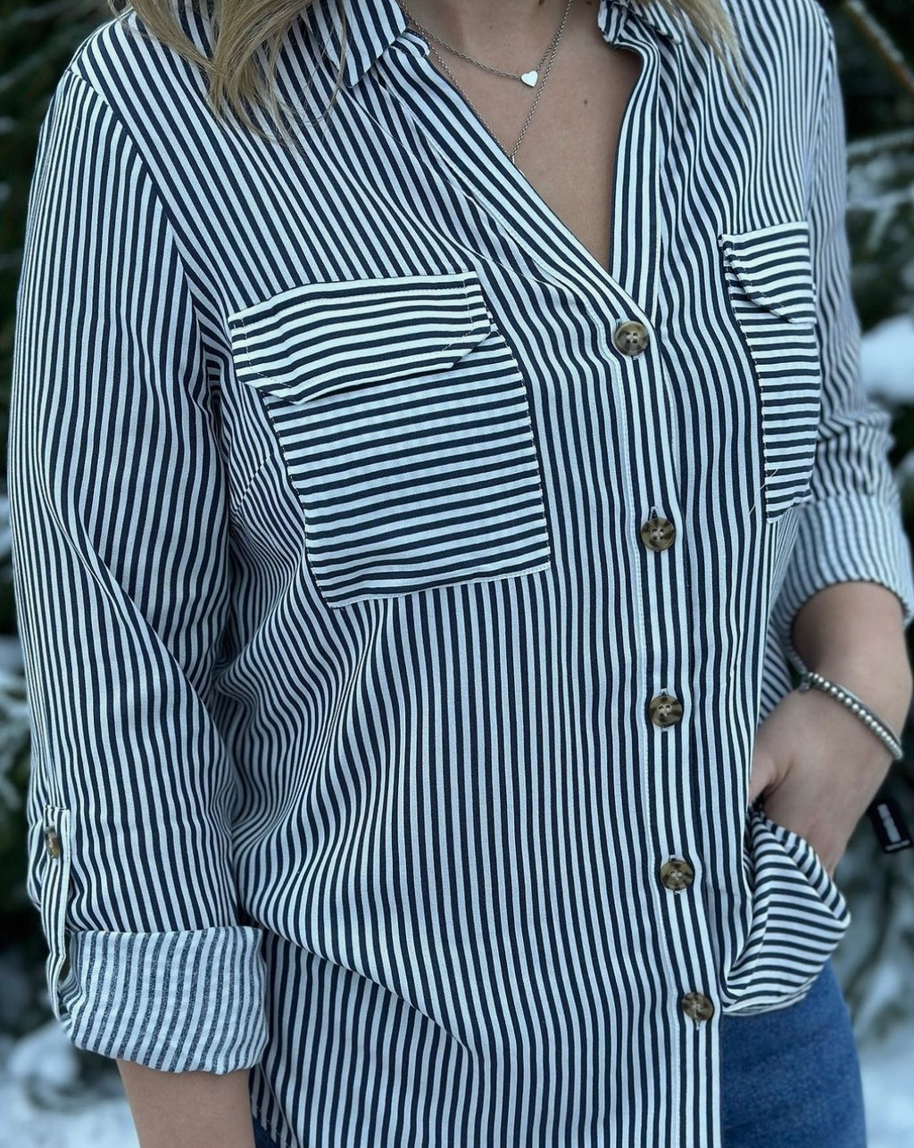 VERO MODA - BUMPY L/S SHIRT NEW - SNOW WHITE/INDIA INK