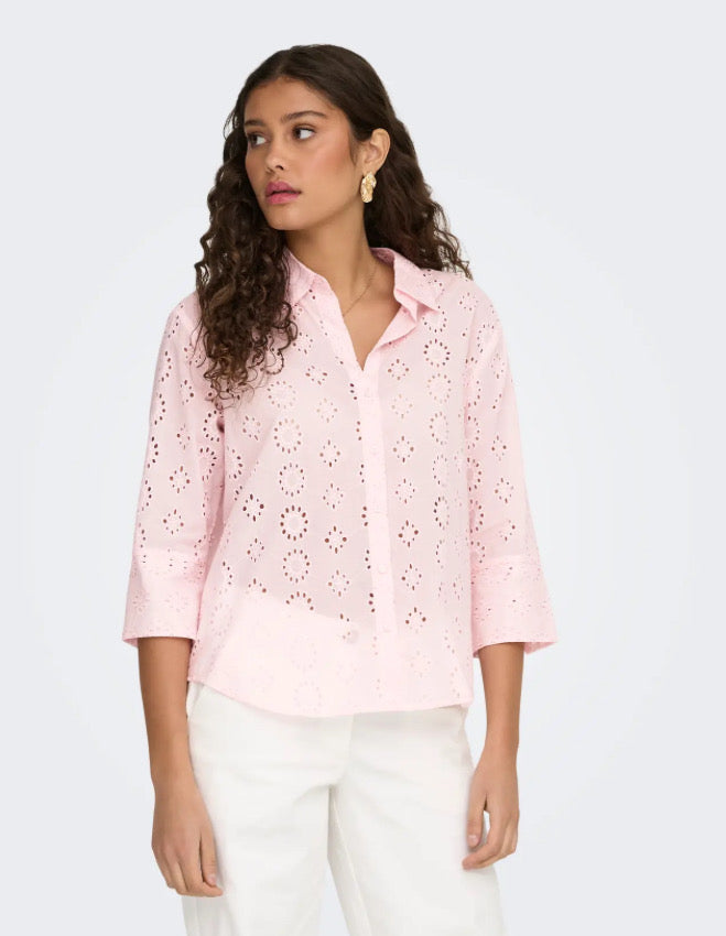 JDY - TALLIE 3/4 LONG SHIRT - CHALK PINK