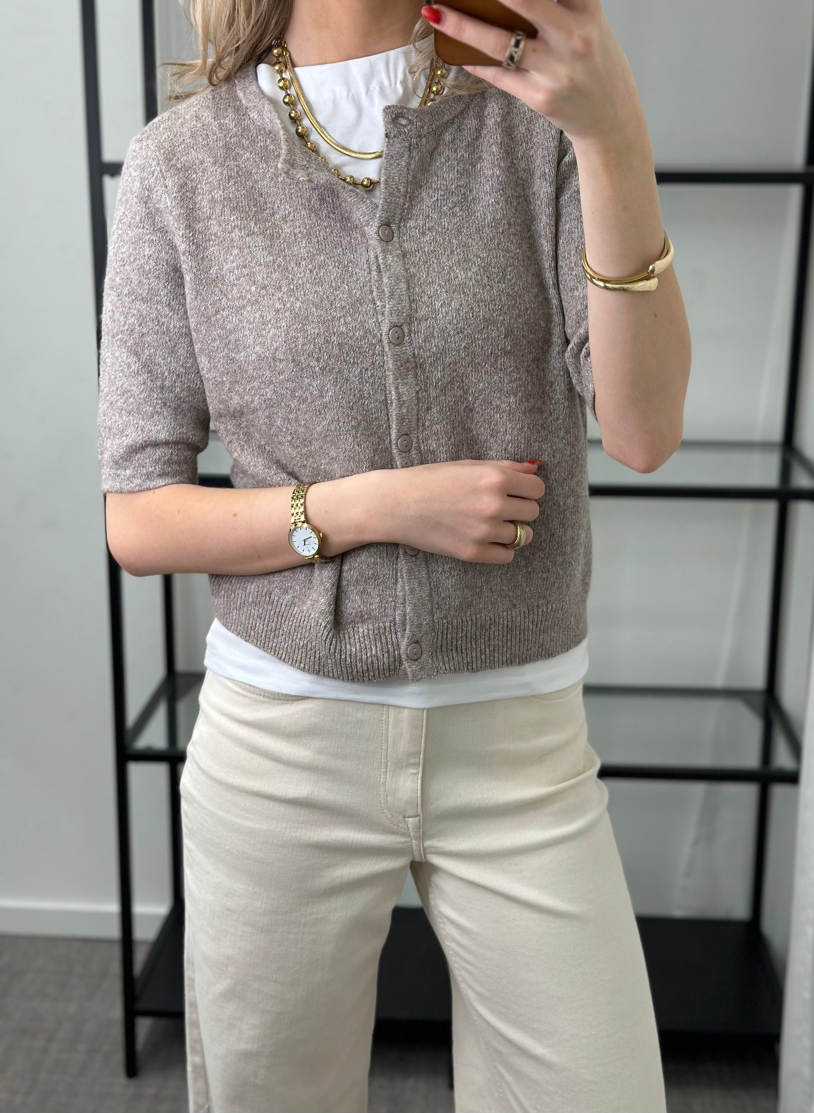 ONLY - DOFFY 2/4 O-NECK BUTTON CARDIGAN - MOON ROCK