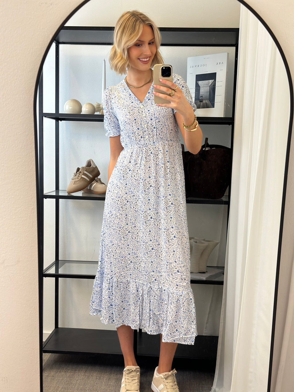 ONLY - CHINTI S/S LONG DRESS - CLOUD DANCER/VIOLA FLOWER