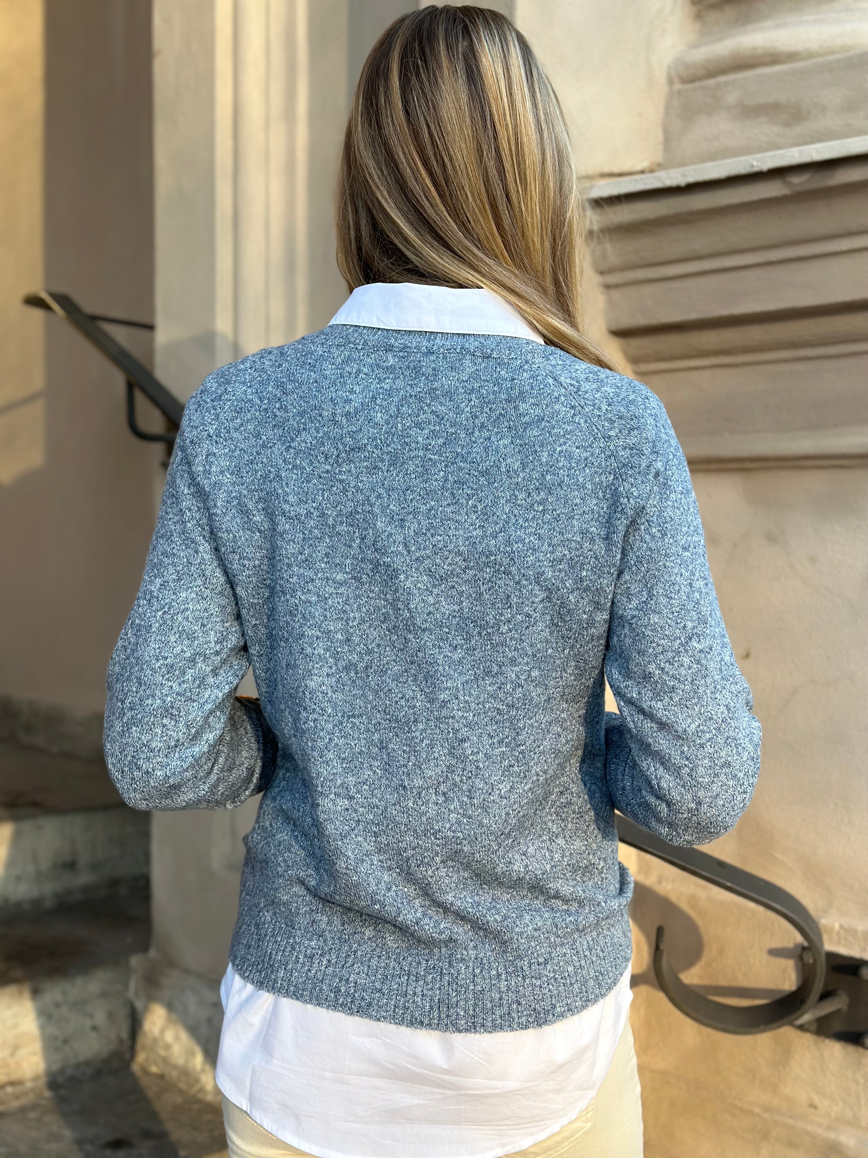 VEROMODA - DOFFY LS O-NECK BLOUSE - DARK DENIM/WHITE