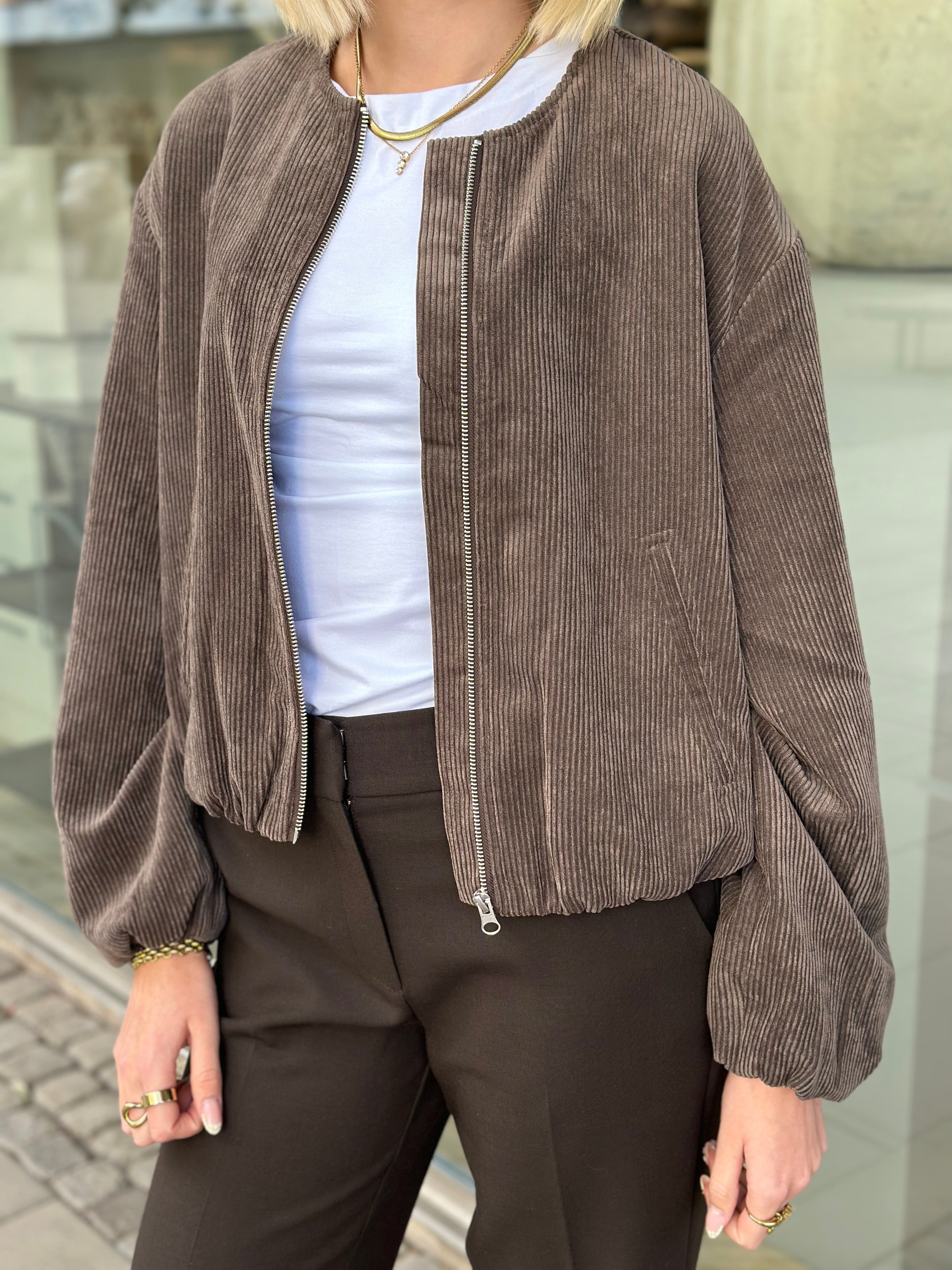 JDY - ALBA CORD BALLON JACKET - CHOCOLATE BROWN/METAL SILVER