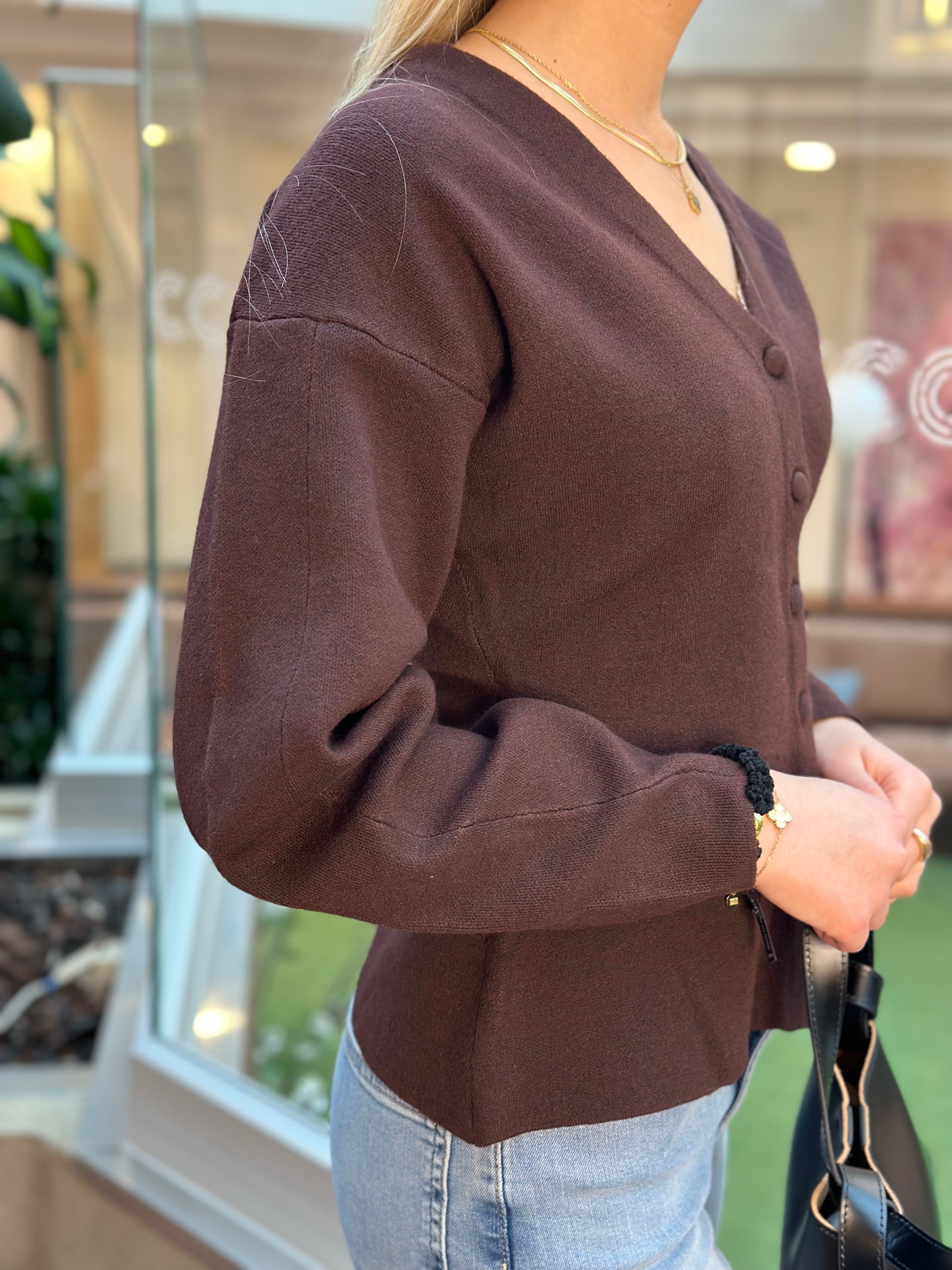 JDY - PRIME LIFE L/S VN FITTED CARDI - FUDGE