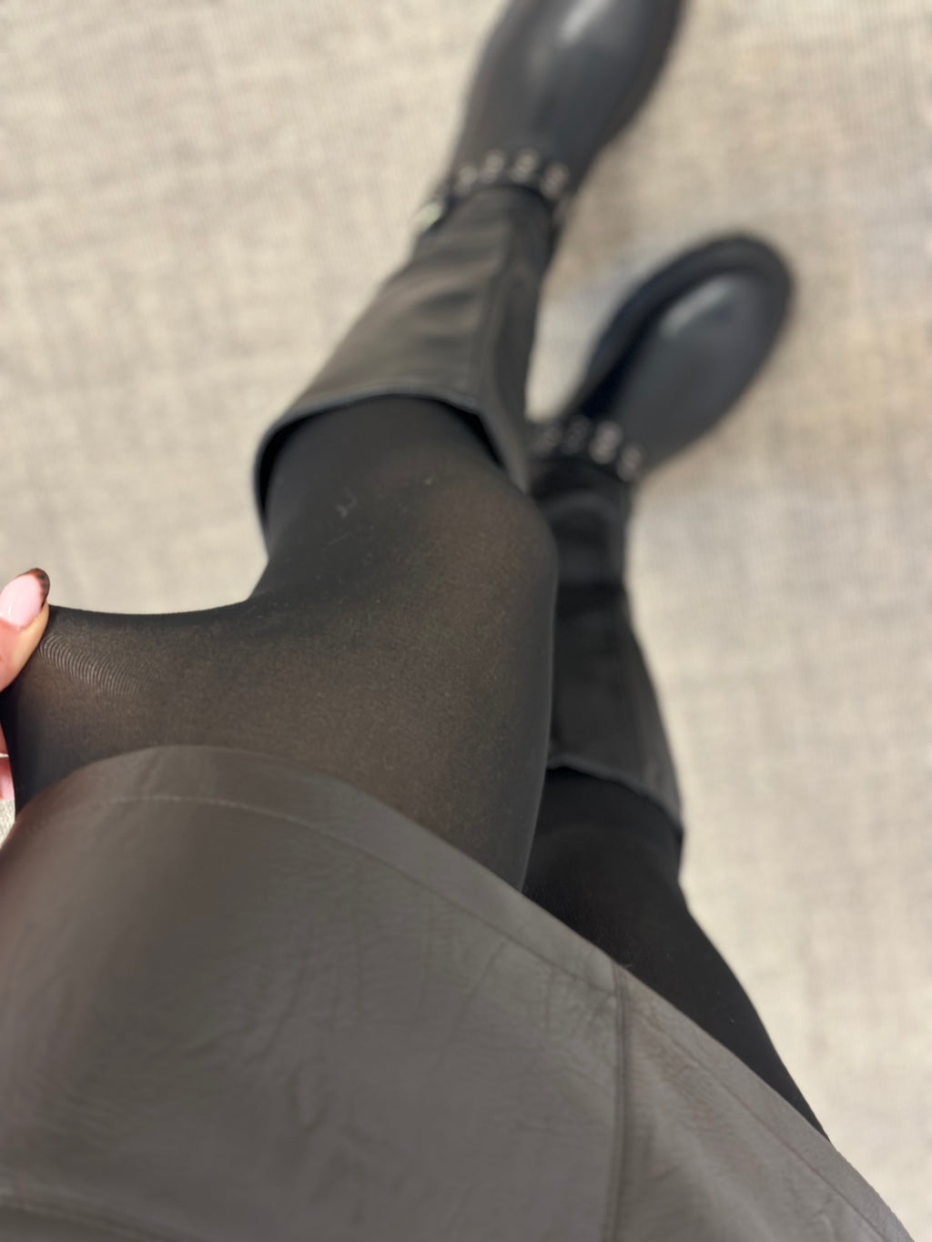 PIECES - SOPHIE FLEECE TIGHTS - BLACK/NUDE FLEECE