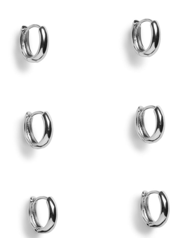 PIECES - NAMI EARRINGS 3-PACK - SILVER