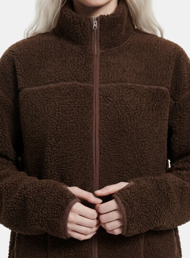 PIECES - SADIA TEDDY JACKET - HOT FUDGE