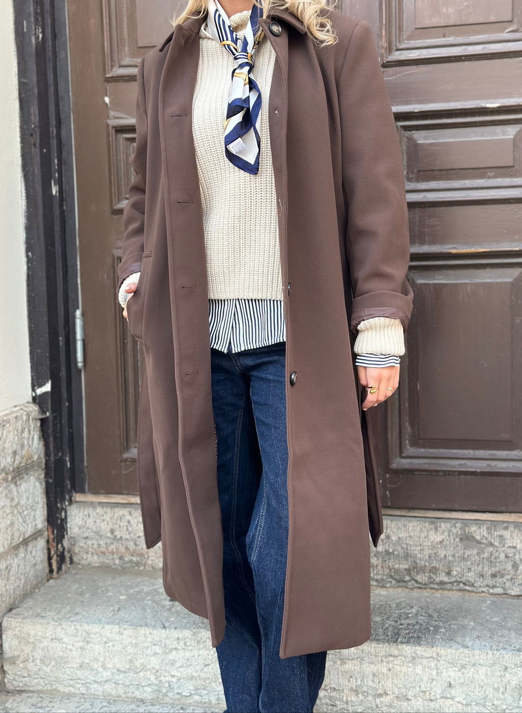 PIECES - AYA LONG COAT - HOT FUDGE
