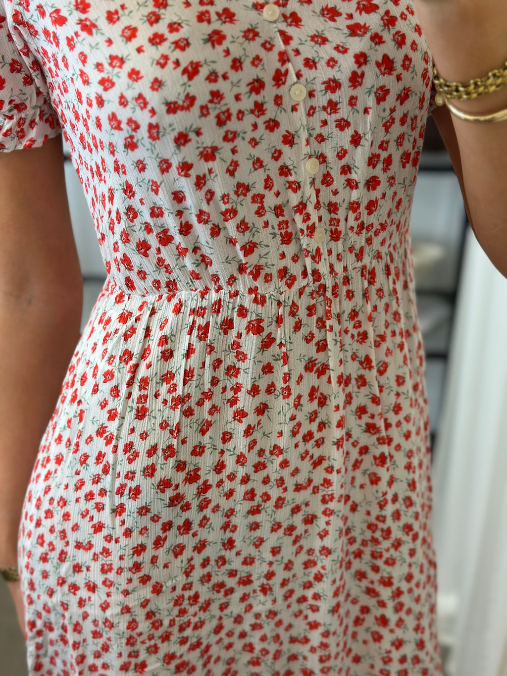 ONLY - CHINTI S/S LONG DRESS - CLOUD DANCER/ RED LUCY FLOWER