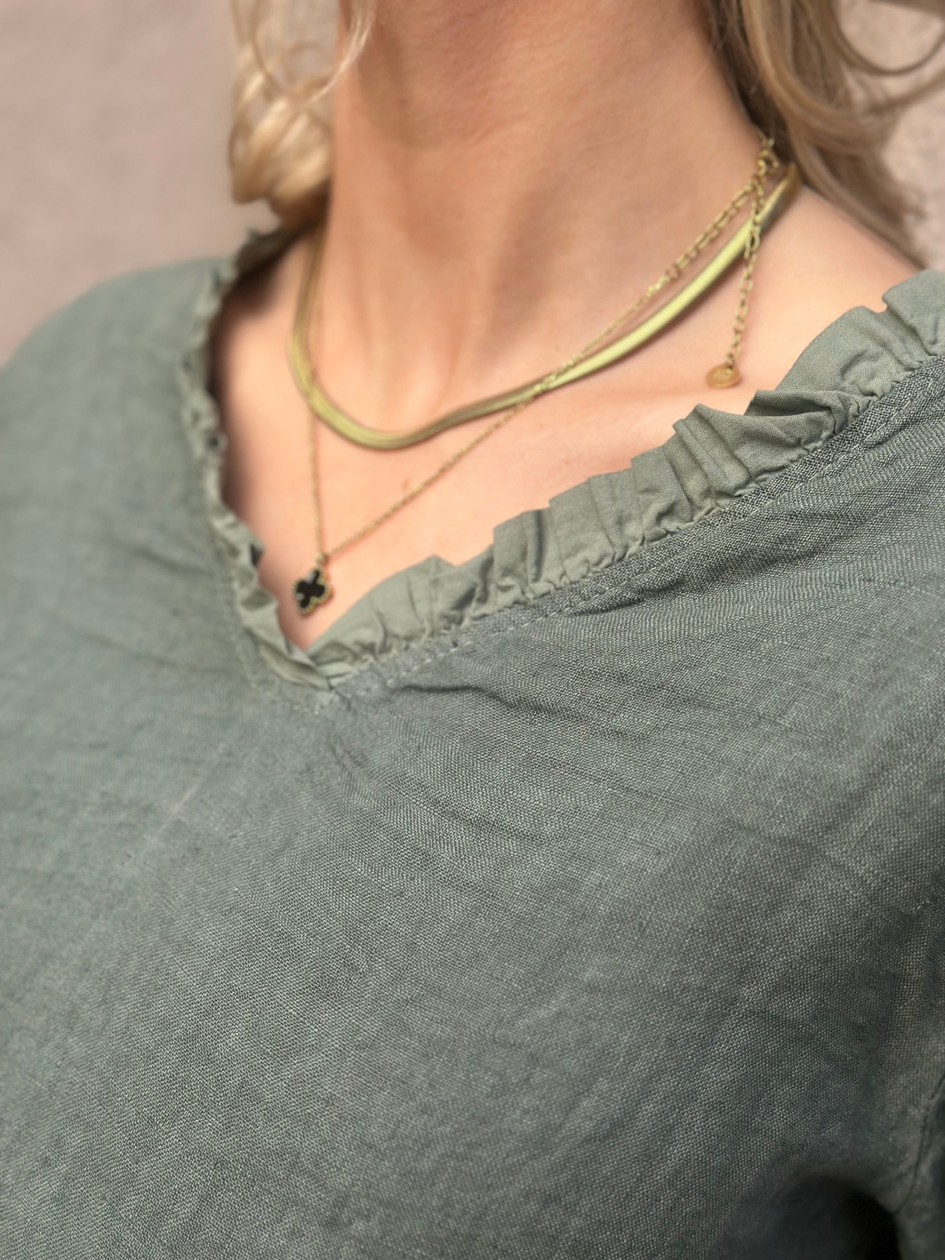 JÖRLEVIK - LINNEBLUS MED VOLANG - GRÖN