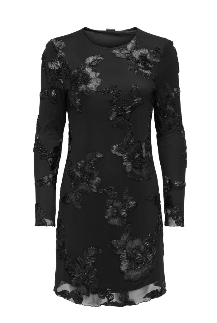 JDY - CASABLANCA L/S MESH SHORT DRESS - BLACK