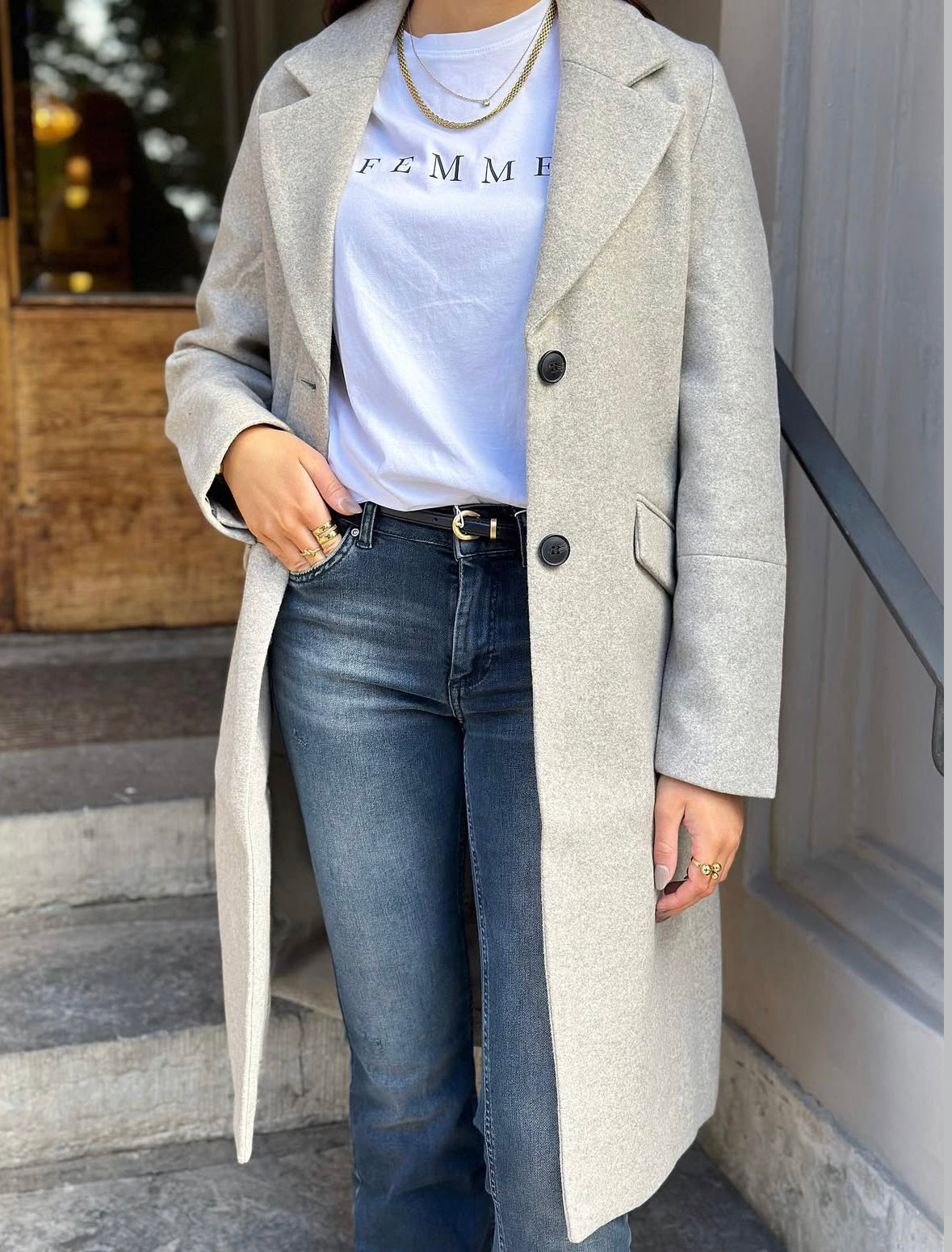 VEROMODA - FORTUNESARA LONG COAT - SILVER MINK/ MELANGE