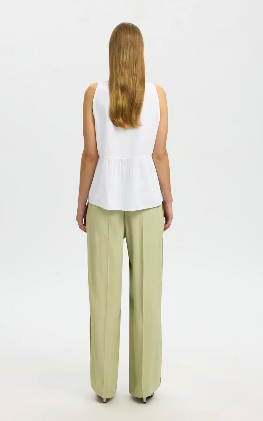 SELECTED FEMME - BLAIR SL V-NECK PEPLUM TOP - BRIGHT WHITE