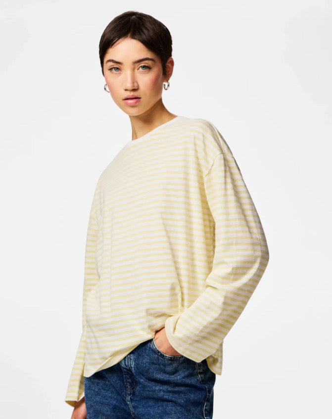 PIECES - SADIE LS TOP - BRIGHT WHITE/FRENCH VANILLA