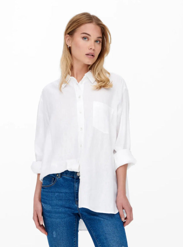 ONLY - TOKYO L/S LINEN BLEND SHIRT - BRIGHT WHITE