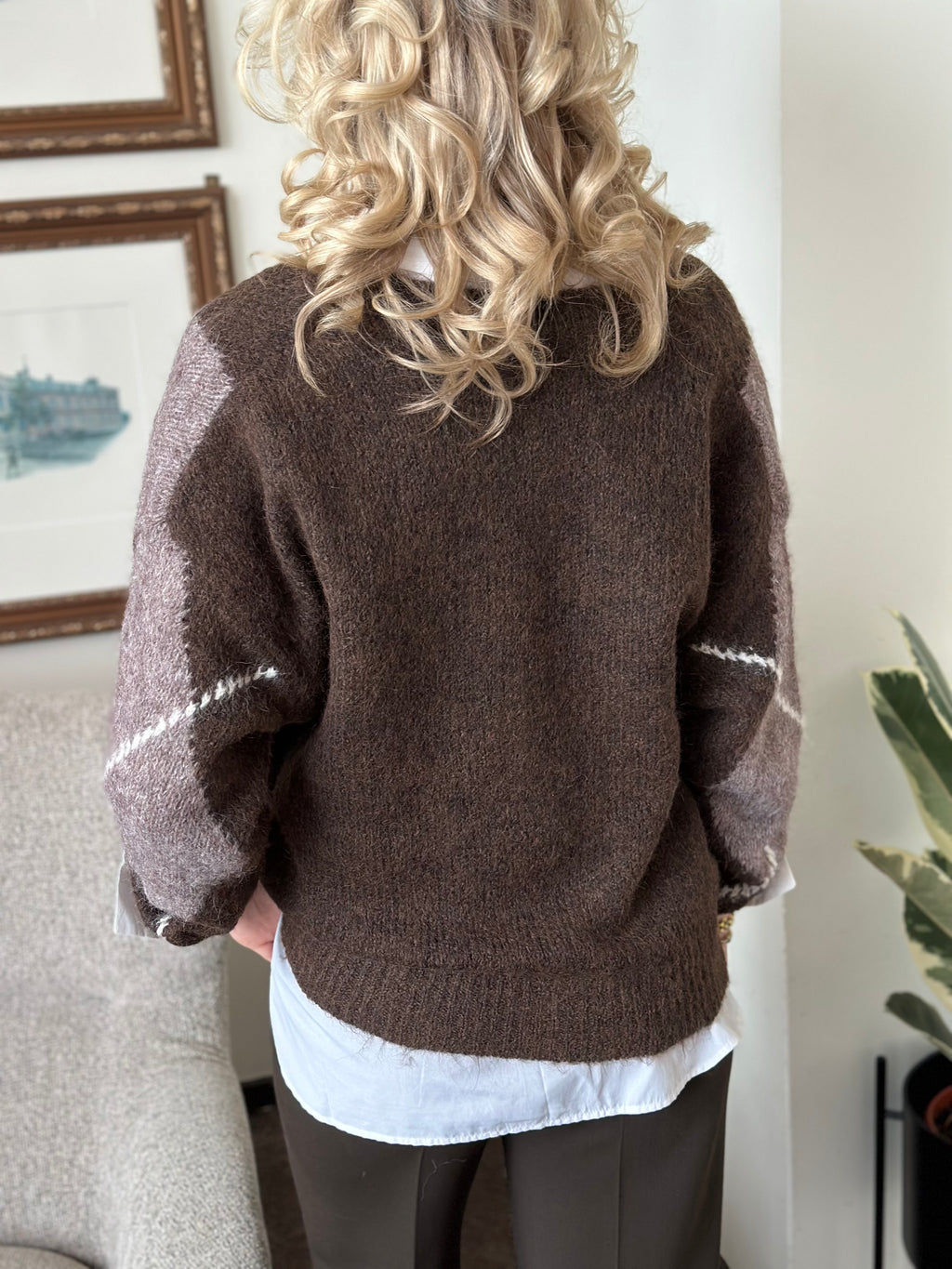 PIECES - RASMINE LS V-NECK KNIT CARDIGAN - HOT FUDGE/GREIGE