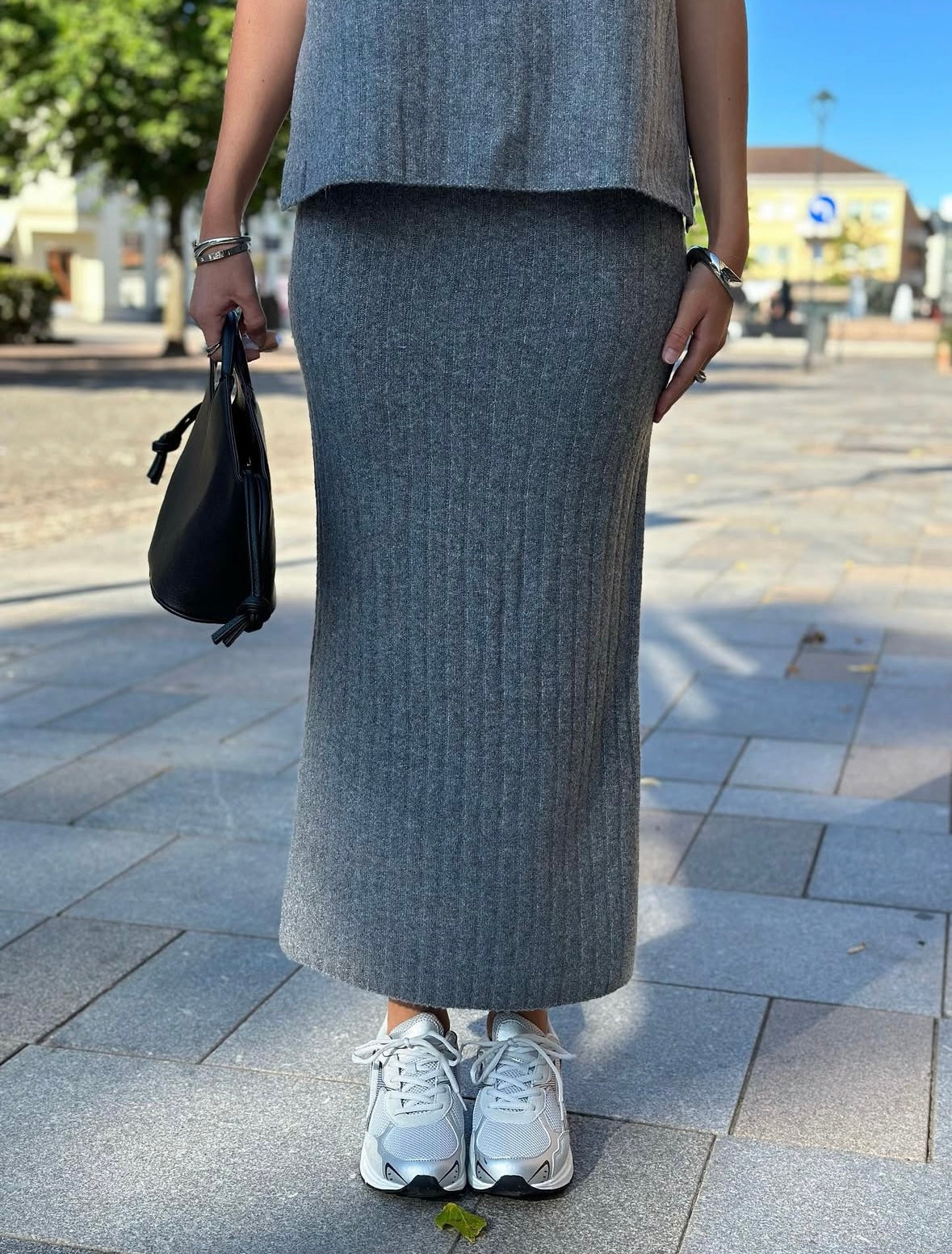 ONLY - JEANETTE LIFE RIB LONG SKIRT - MEDIUM GREY MELANGE
