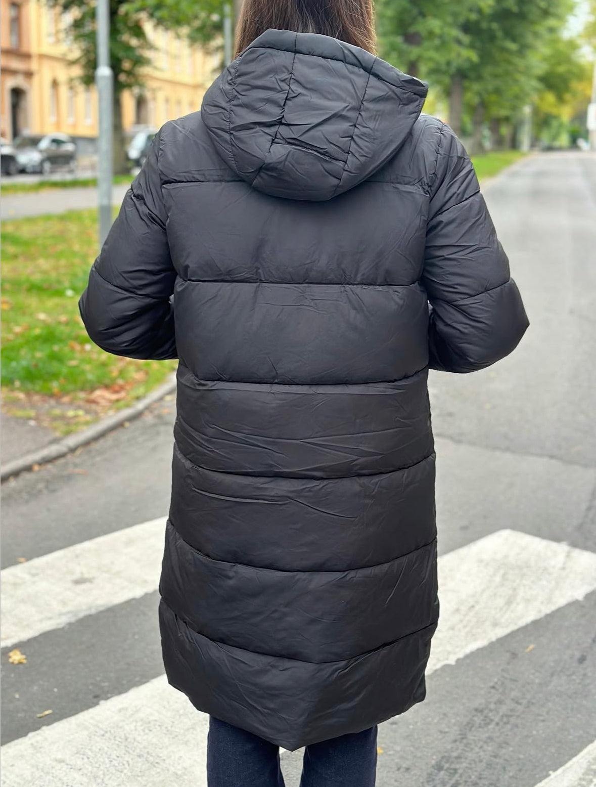 PIECES - NEW LONG PUFFER JACKET - BLACK