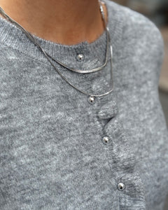 PIECES - LYDIA LS FRILL KNIT CARDIGAN - MEDIUM GREY MELANGE