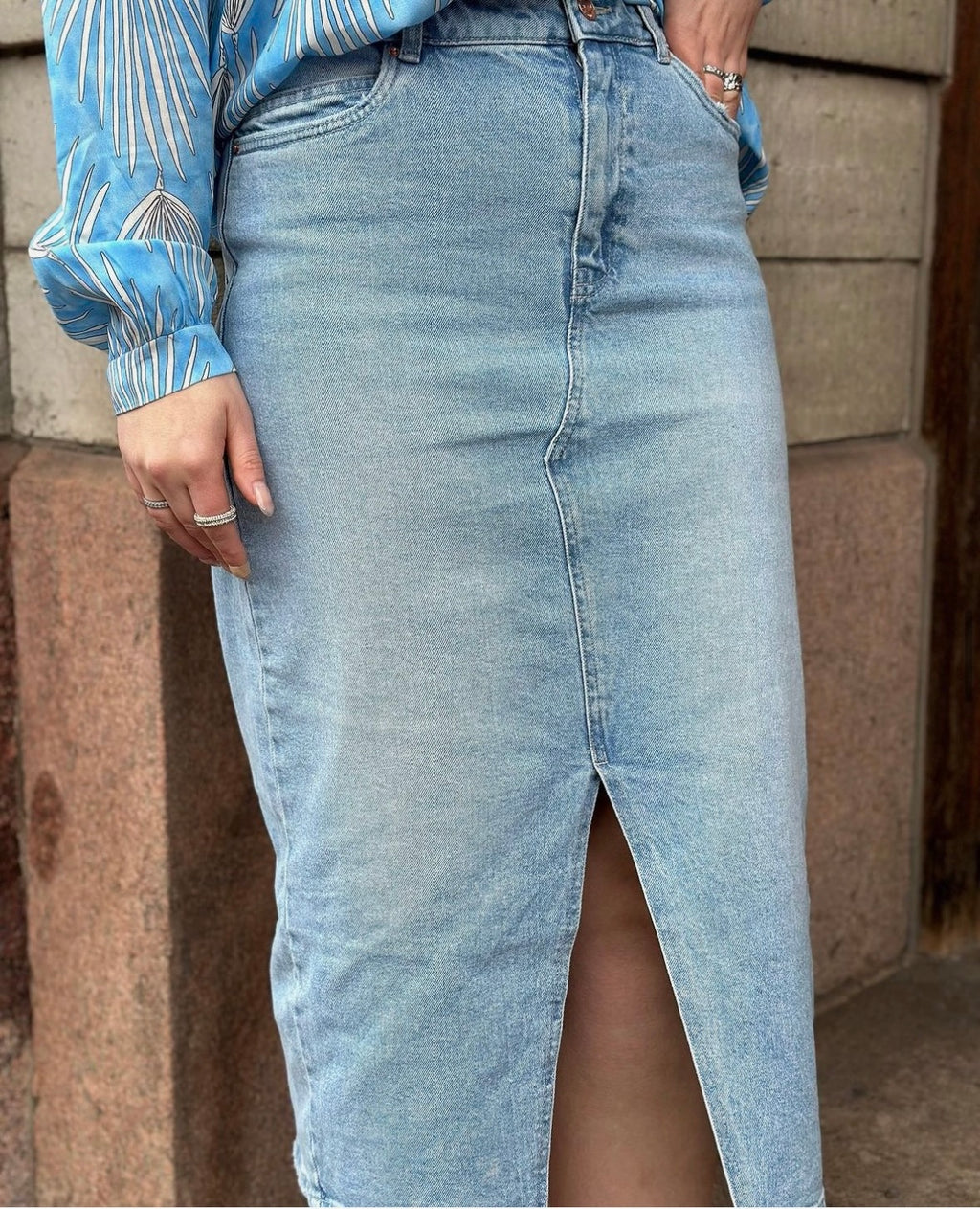VERO MODA - VERI HR CALF DENIM SKIRT - LIGHT BLUE DENIM