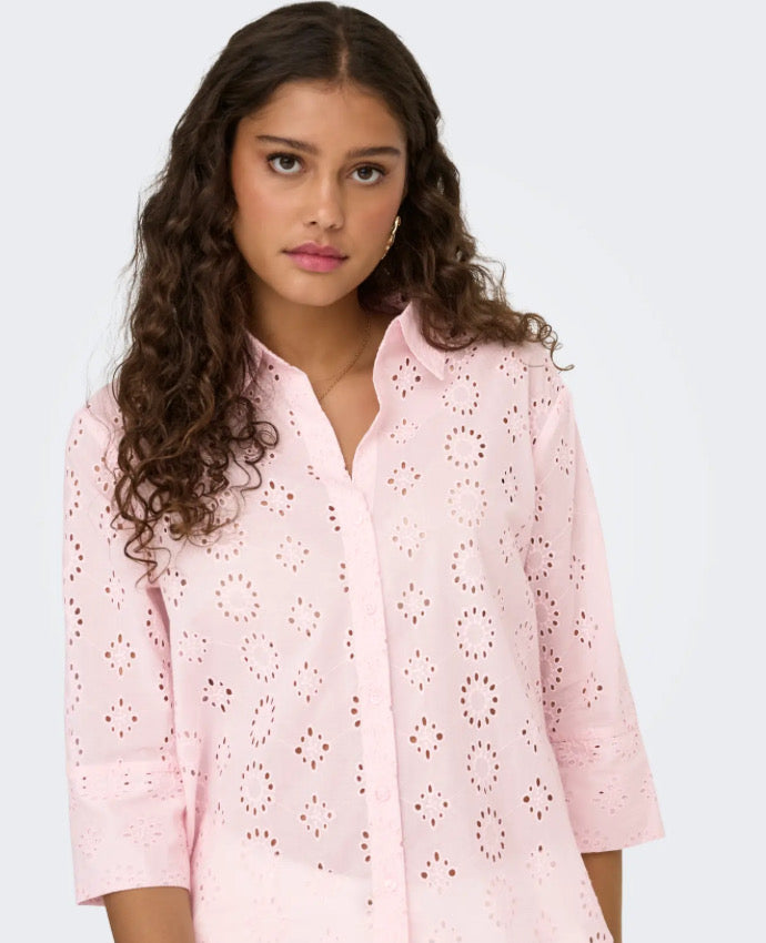 JDY - TALLIE 3/4 LONG SHIRT - CHALK PINK