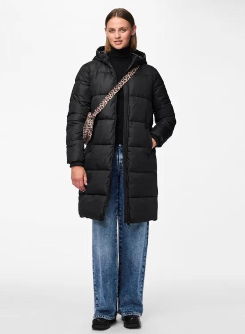 PIECES - BEE LONG NEW PUFFER JACKET - BLACK