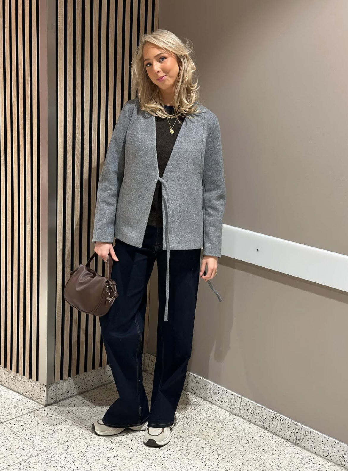 ONLY - LAUGUSTA BELTED WRAP COAT - MEDIUM GREY MELANGE