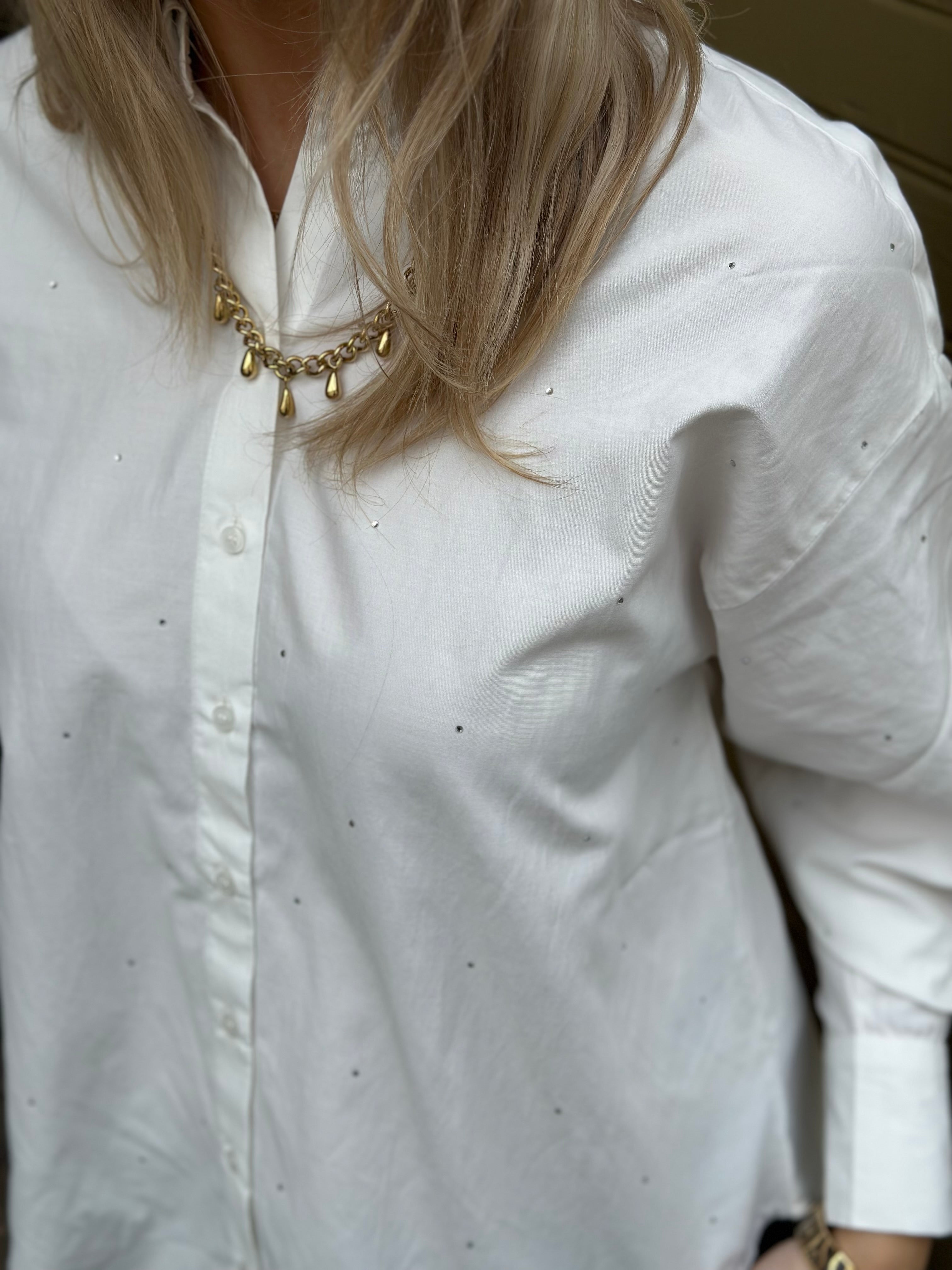 VEROMODA - FANNI RHINESTONE LS SHIRT - BRIGHT WHITE/RHINESTONE