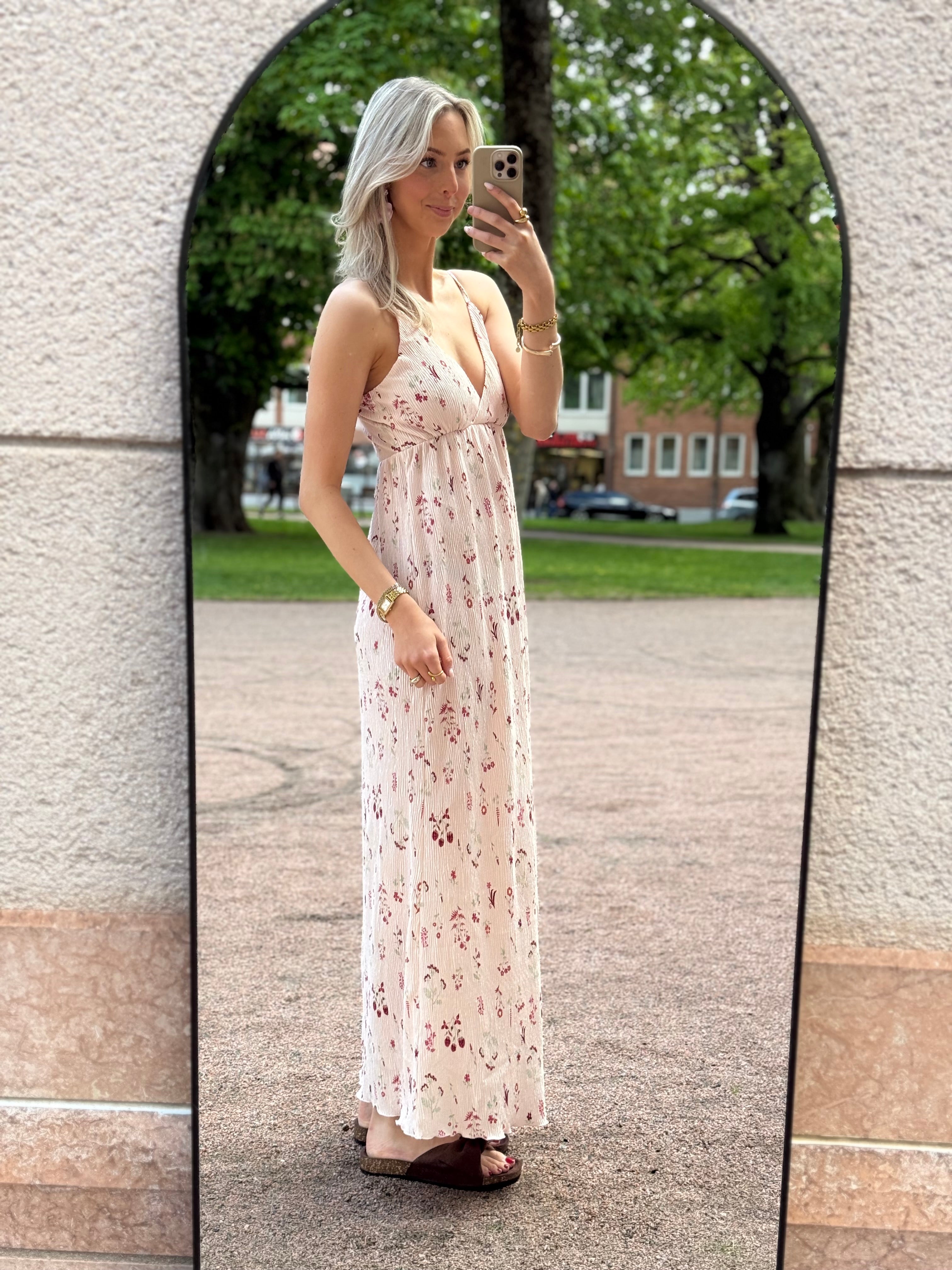 PIECES - FLORA SL STRAP DRESS - PETAL PINK/FLOWERS