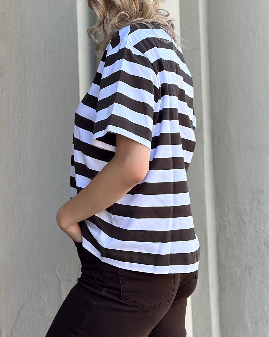 SELECTED FEMME - ESSENTIAL SS BOXY TEE - DELICIOSO/BRIGHT WHITE STRIPED