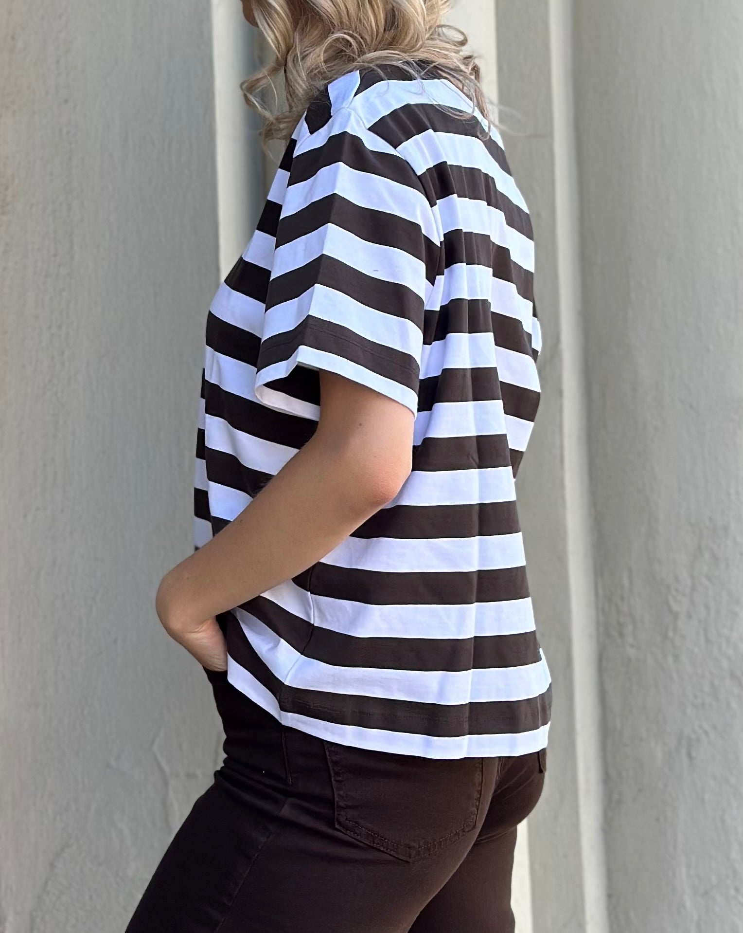 SELECTED FEMME - ESSENTIAL SS BOXY TEE - DELICIOSO/BRIGHT WHITE STRIPED