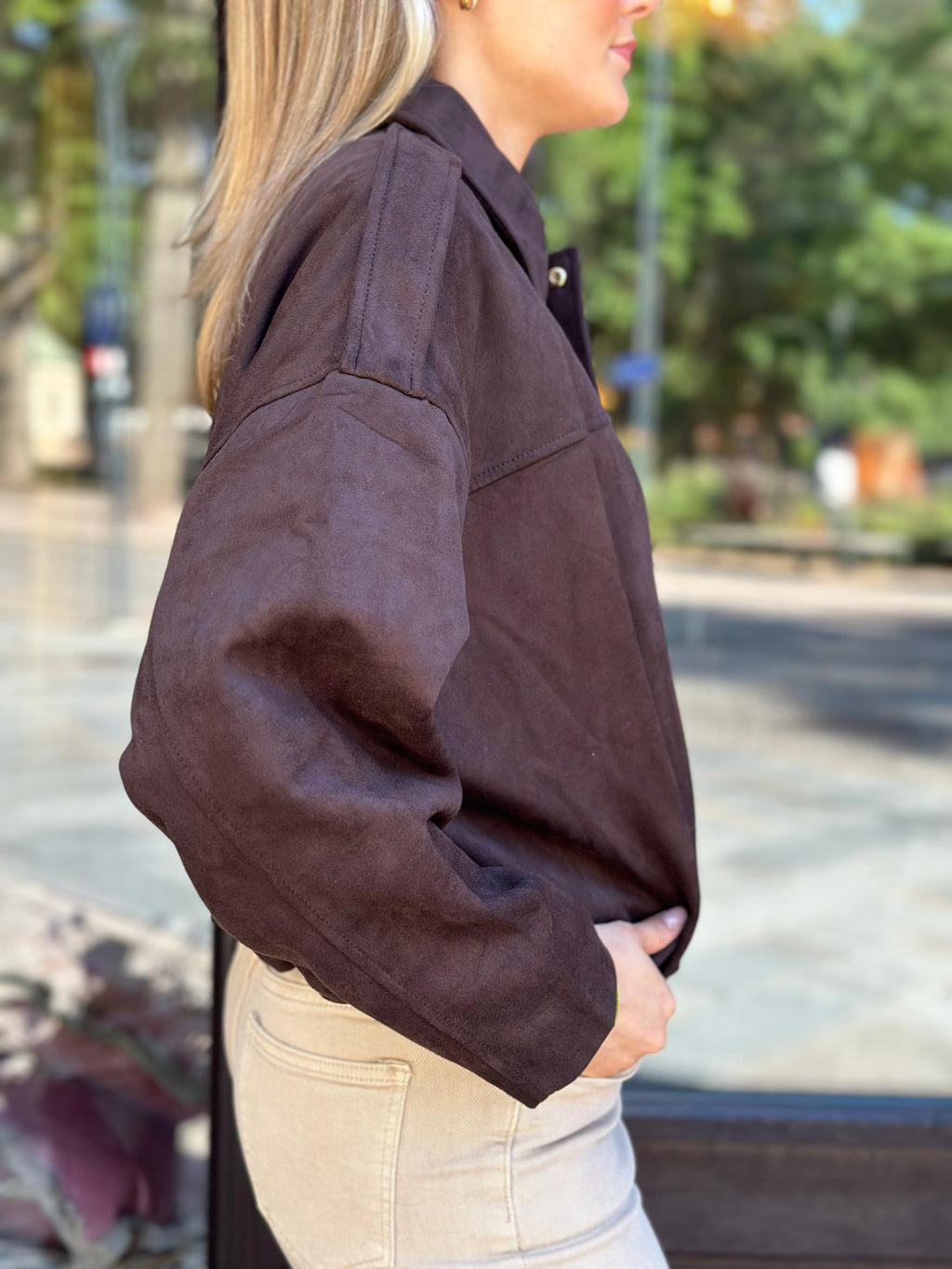 ONLY - MOON-STINA FAUX SUEDE BOMBER JACKET - CHOCOLATE TORTE