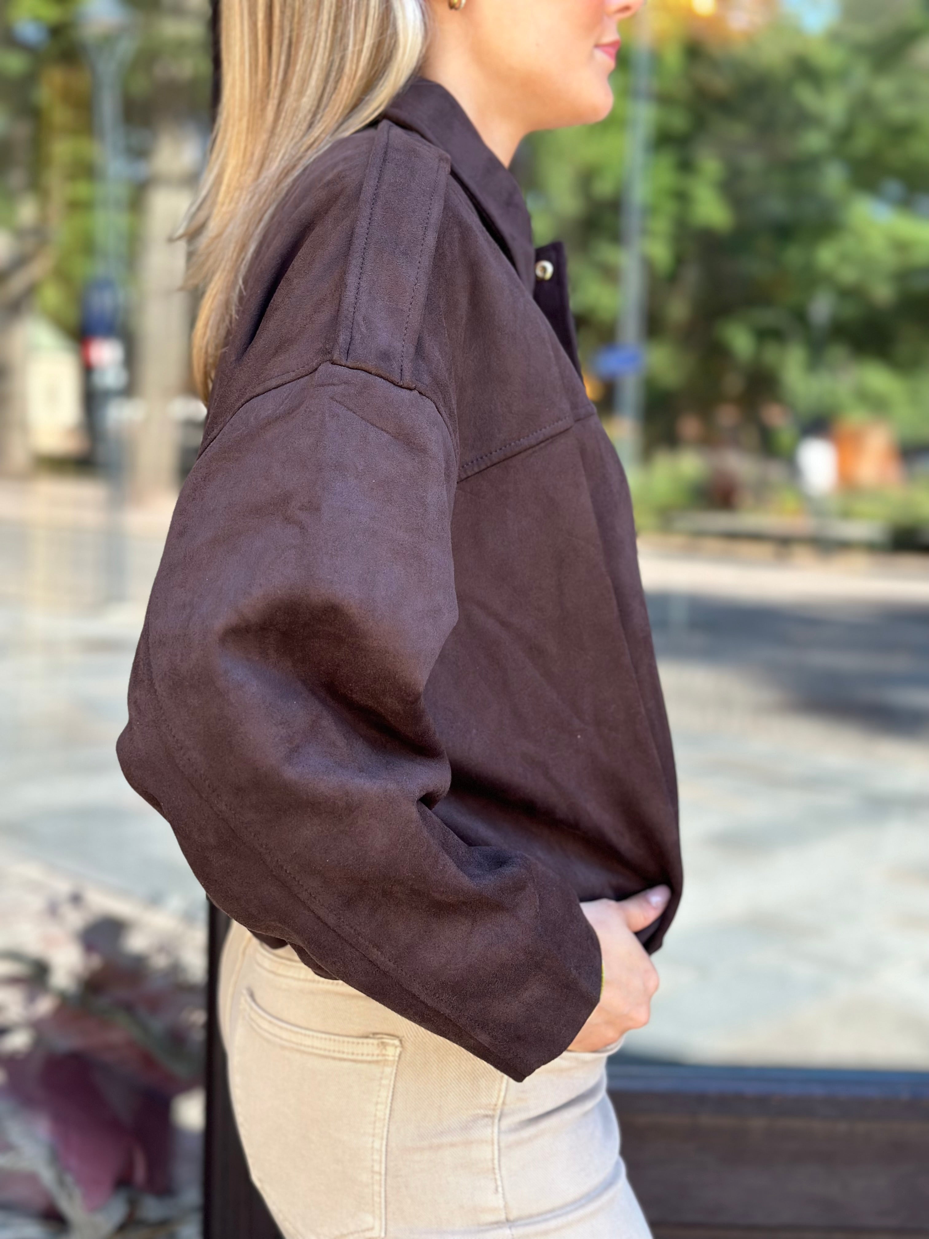 ONLY - MOON-STINA FAUX SUEDE BOMBER JACKET - CHOCOLATE TORTE