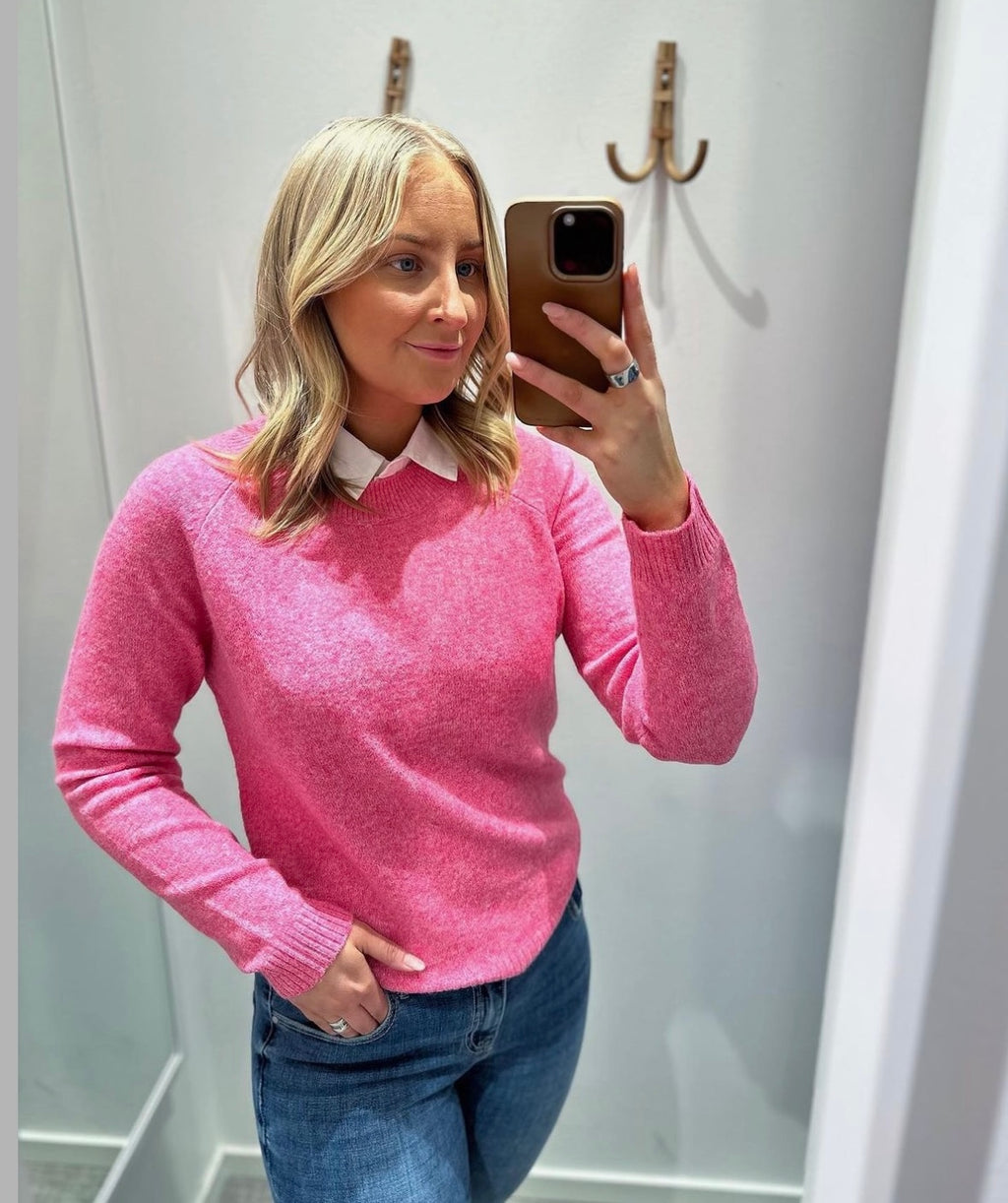 VERO MODA - DOFFY LS O-NECK BLOUSE - RASPBERRY SORBE/MELANGE