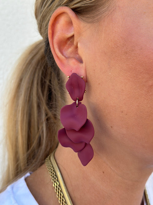 BOW19DETAILS - LEAF EARRINGS - MAT BURGUNDY