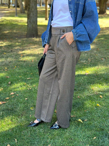 JDY - GEGGO MIA LONG CHECK PANT - COBBLESTONE/MINI CHECK