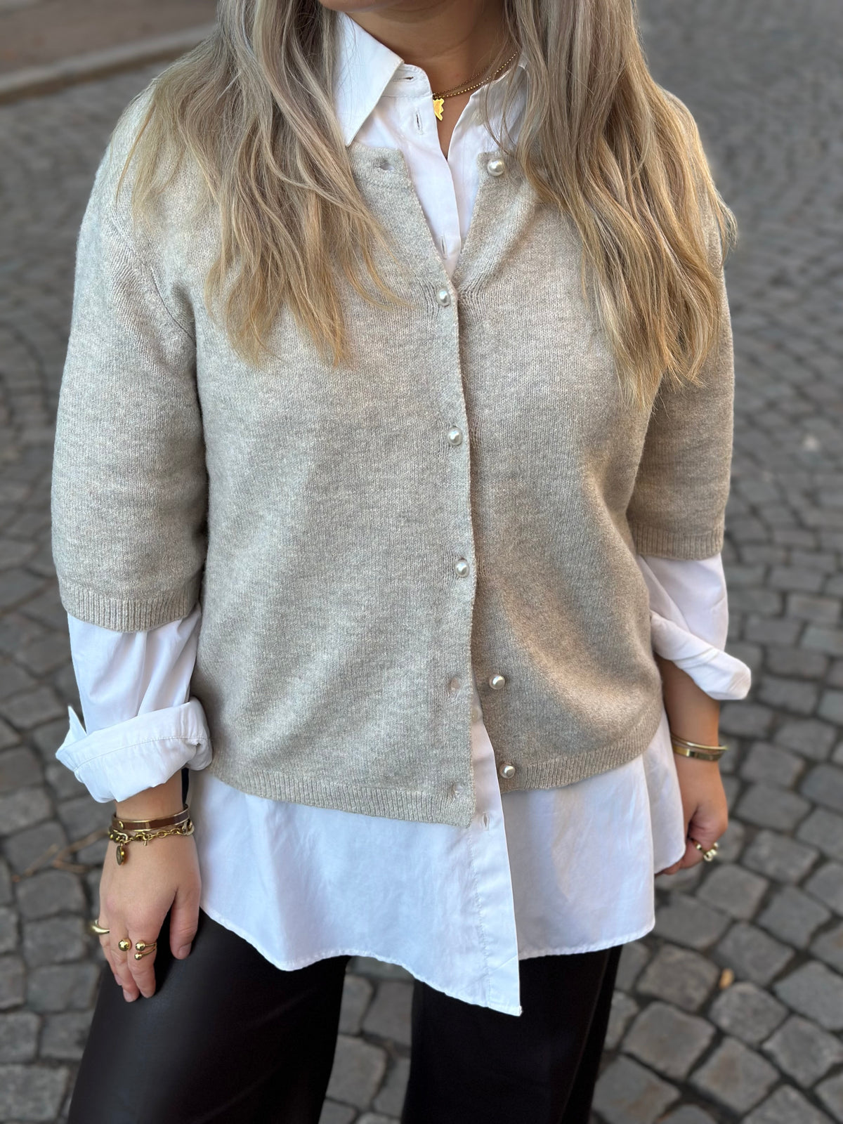 JDY - RUE LIFE 2/4 PEARL CARDIGAN - CHATEAU GREY/MELANGE