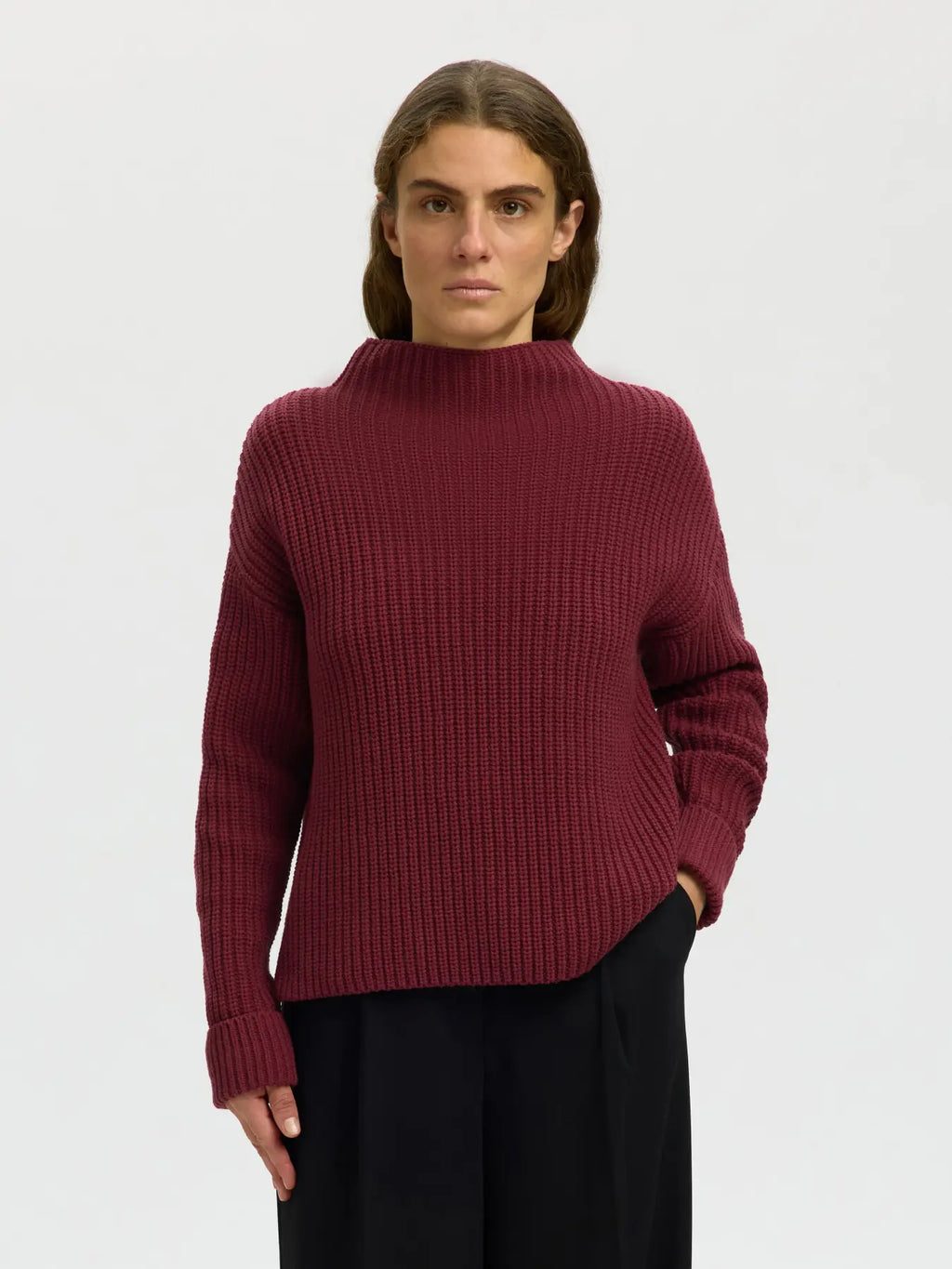 SELECTED FEMME - SELMA LS KNIT PULLOVER - TAWNY PORT