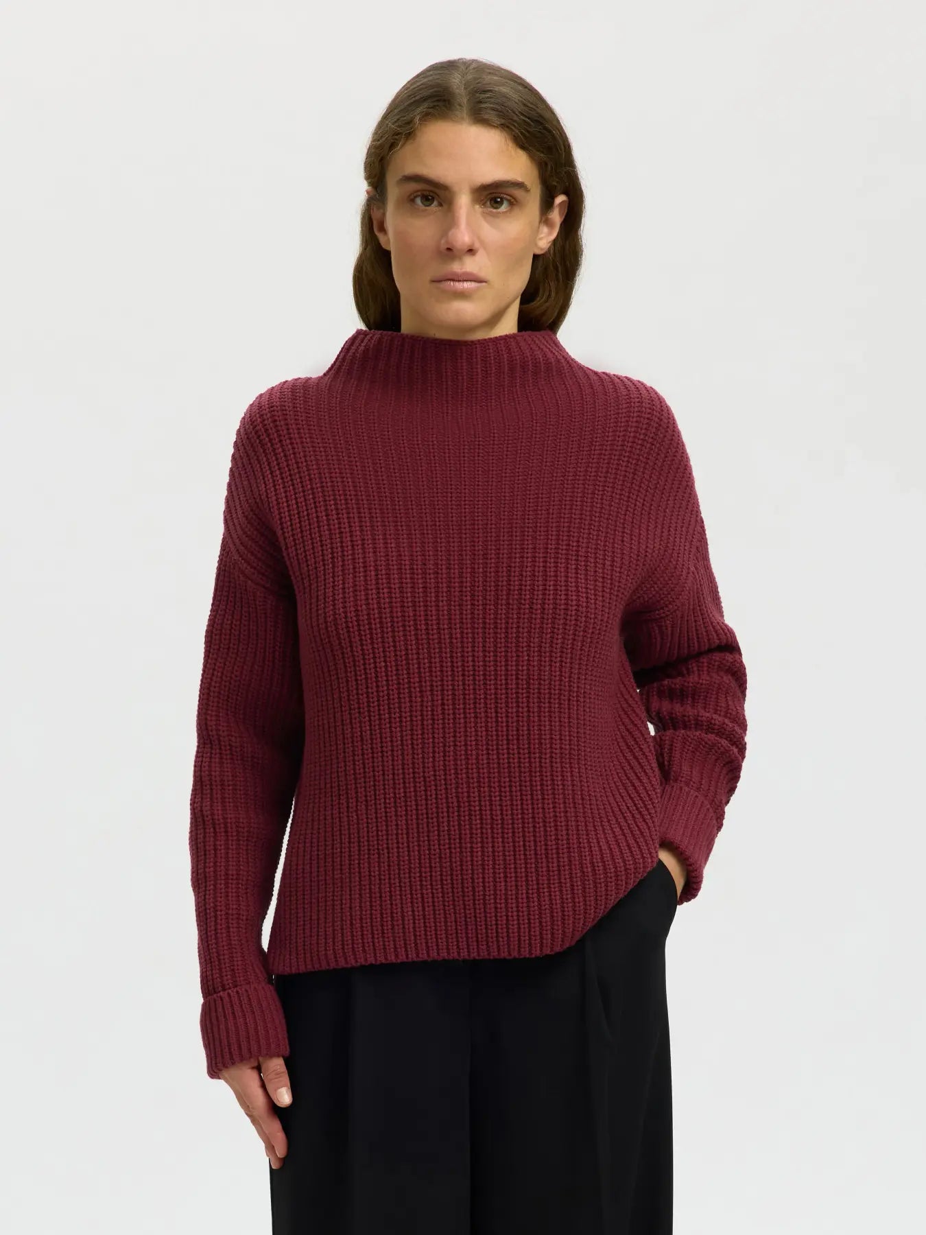 SELECTED FEMME - SELMA LS KNIT PULLOVER - TAWNY PORT