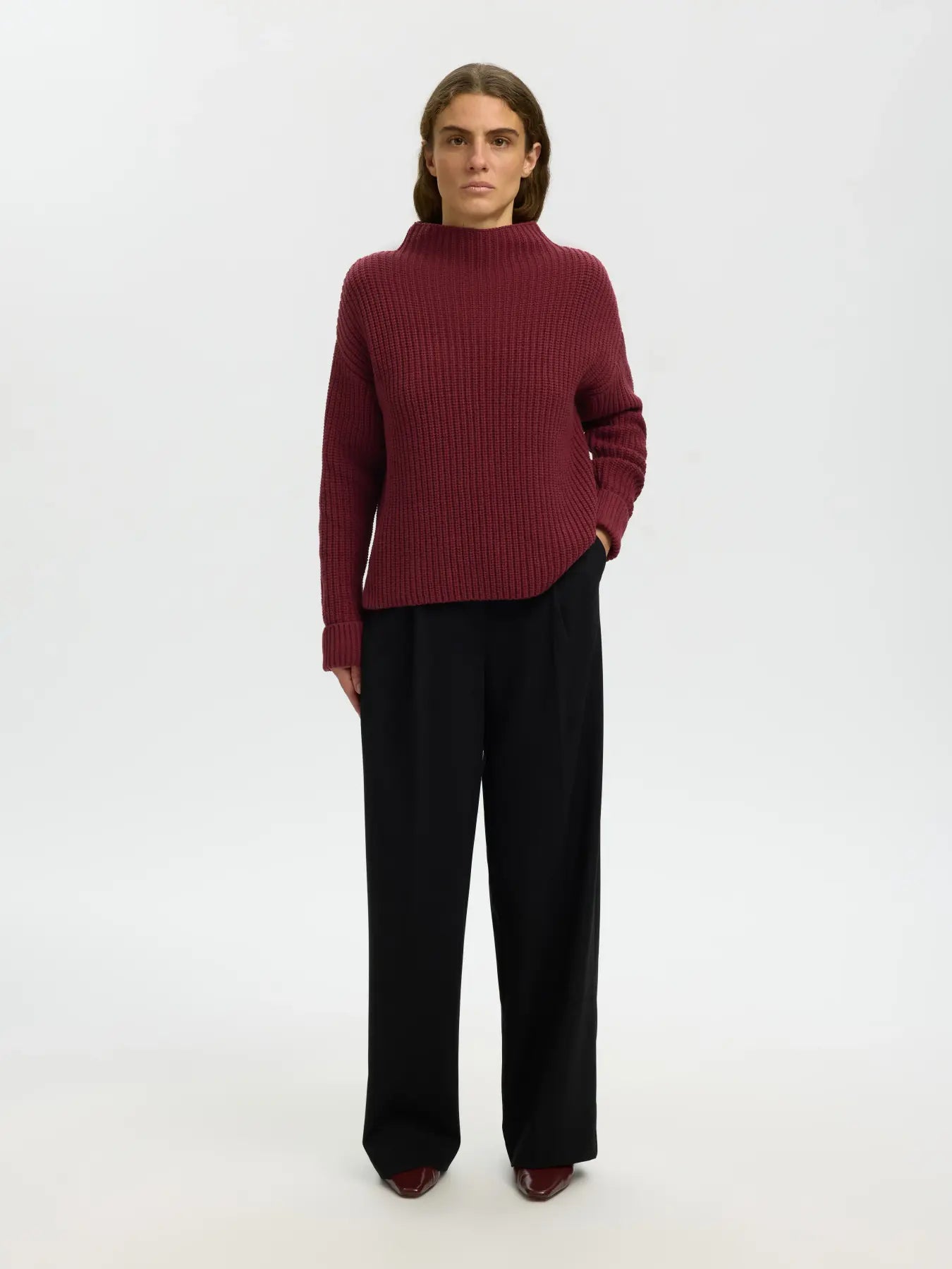 SELECTED FEMME - SELMA LS KNIT PULLOVER - TAWNY PORT