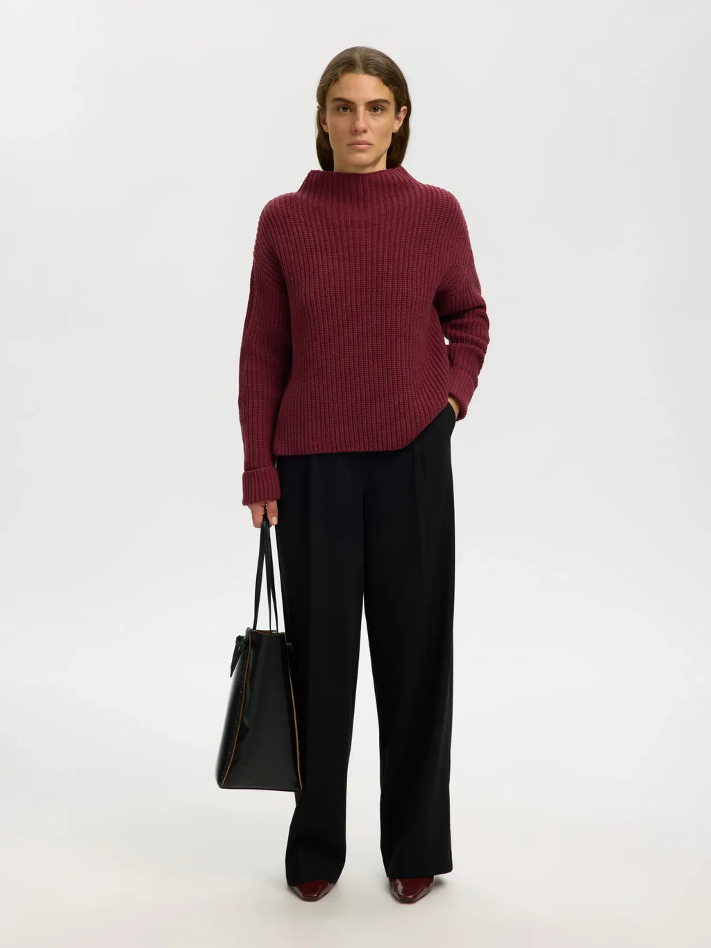 SELECTED FEMME - SELMA LS KNIT PULLOVER - TAWNY PORT