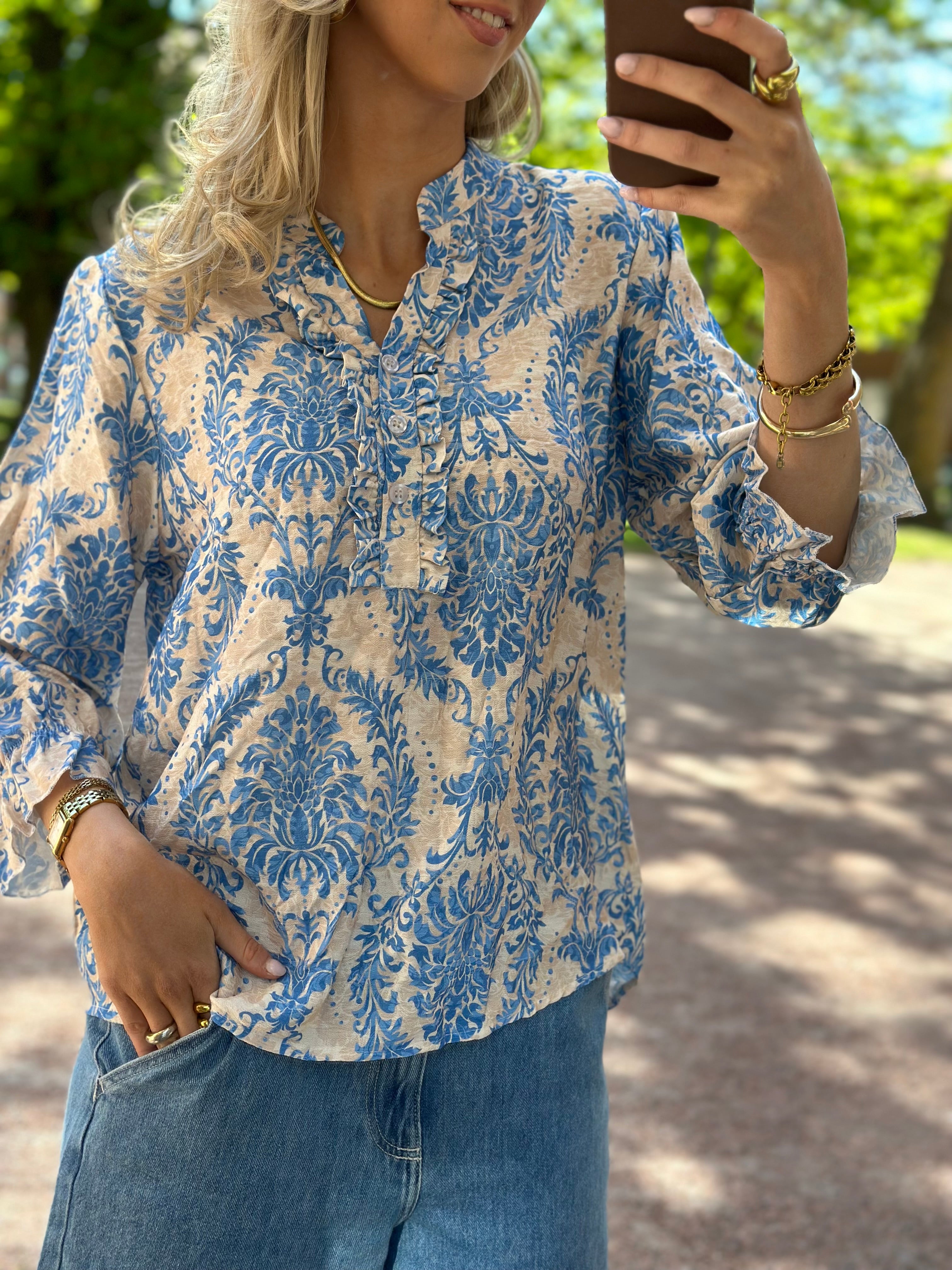 MOONDUST - BELLA FRILL BLUSE MO4059 - OCEAN BLUE