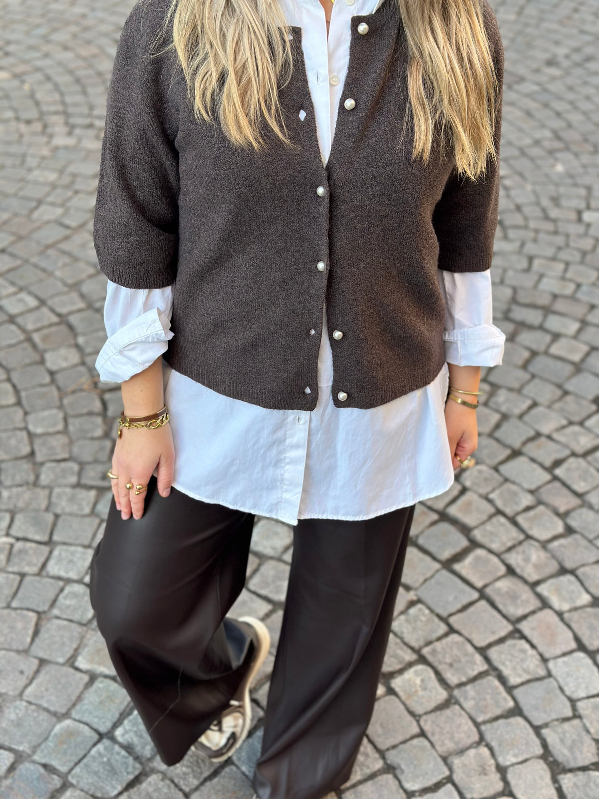 JDY - RUE LIFE 2/4 PEARL CARDIGAN - BRACKEN/MELANGE